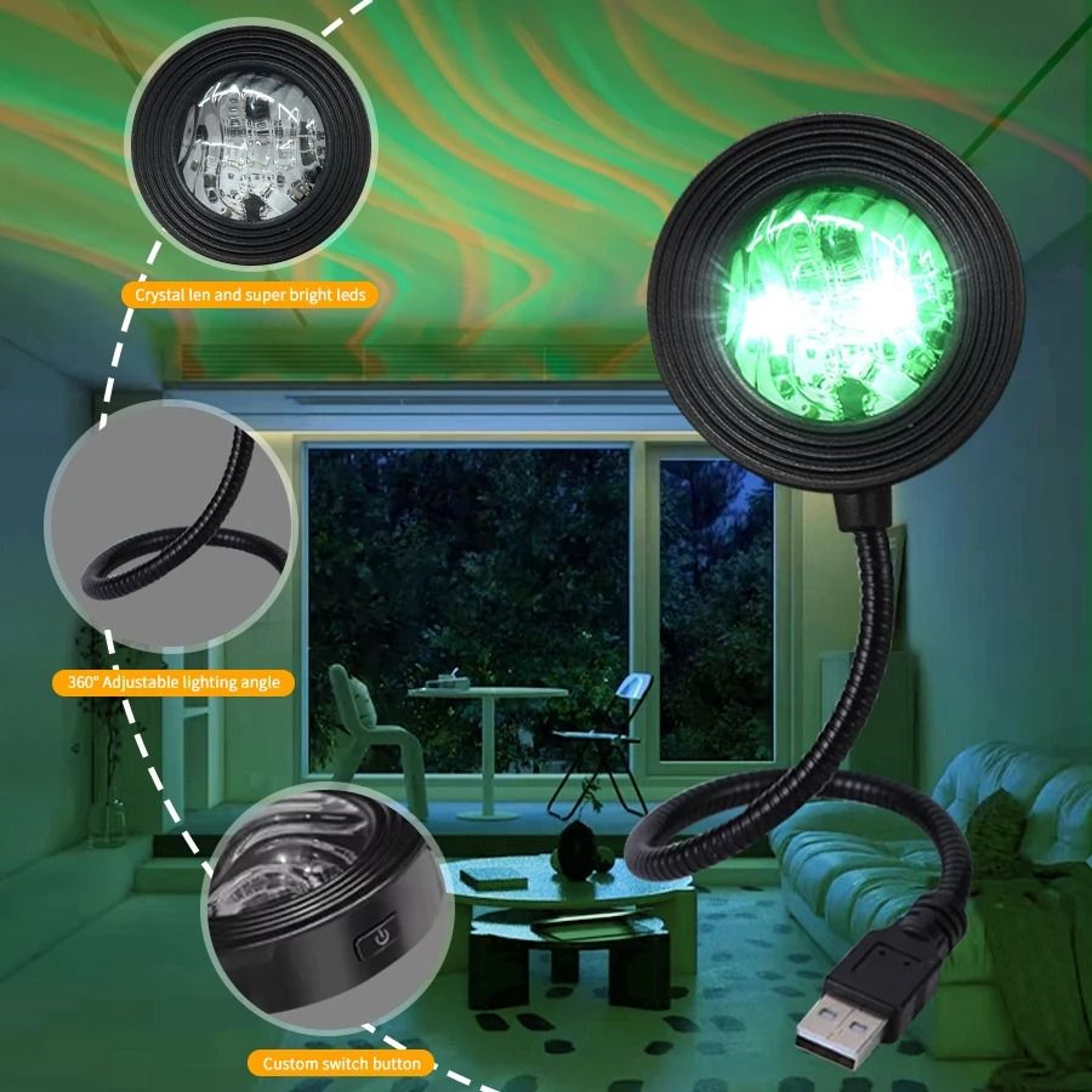 Water Ripple Aurora Projection Ambient Light USB Touch Remote Color Changing Lamp 2