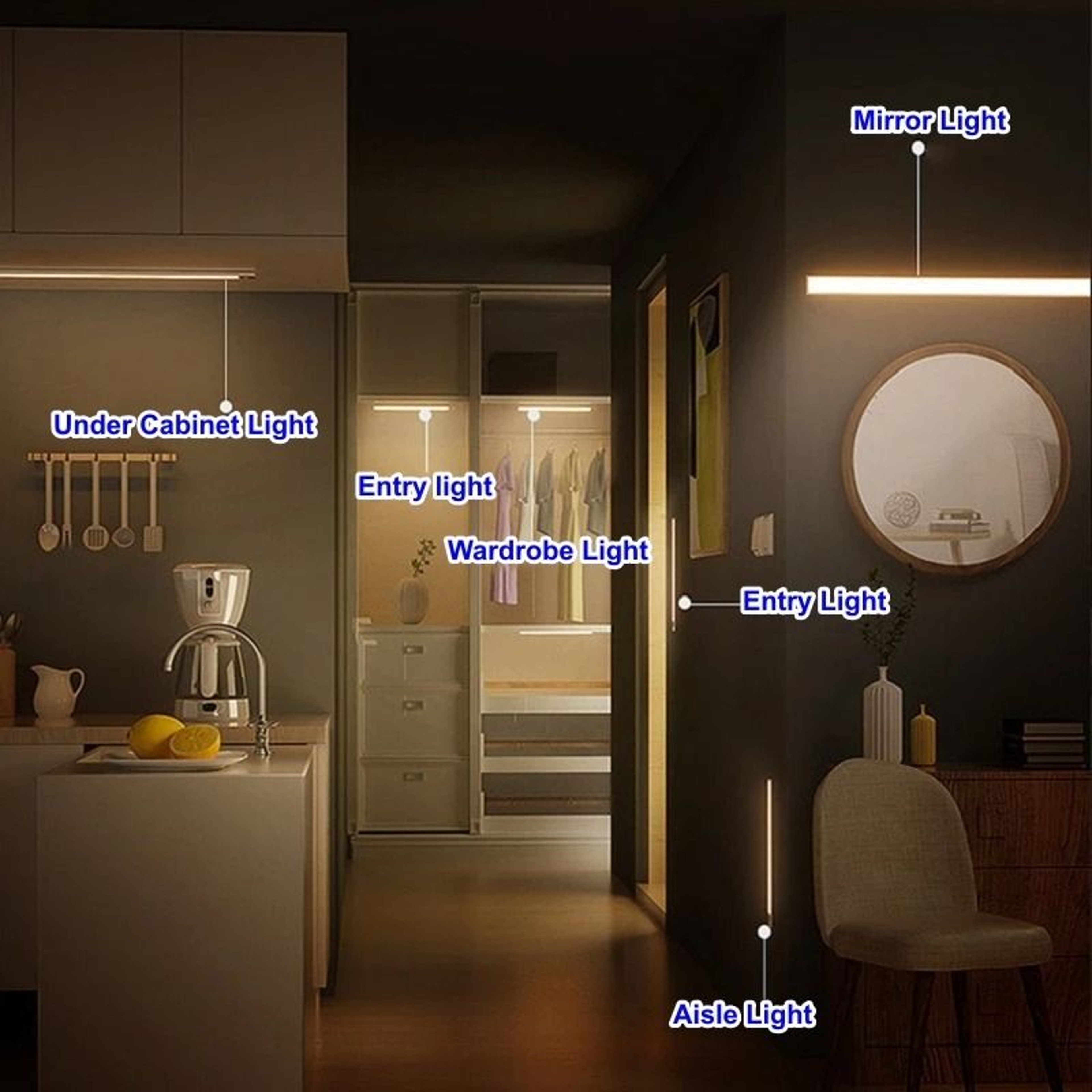 Motion Sensor LED Strip Light Bar USB Rechargeable Cordless Cabinet Stair Lamp 2