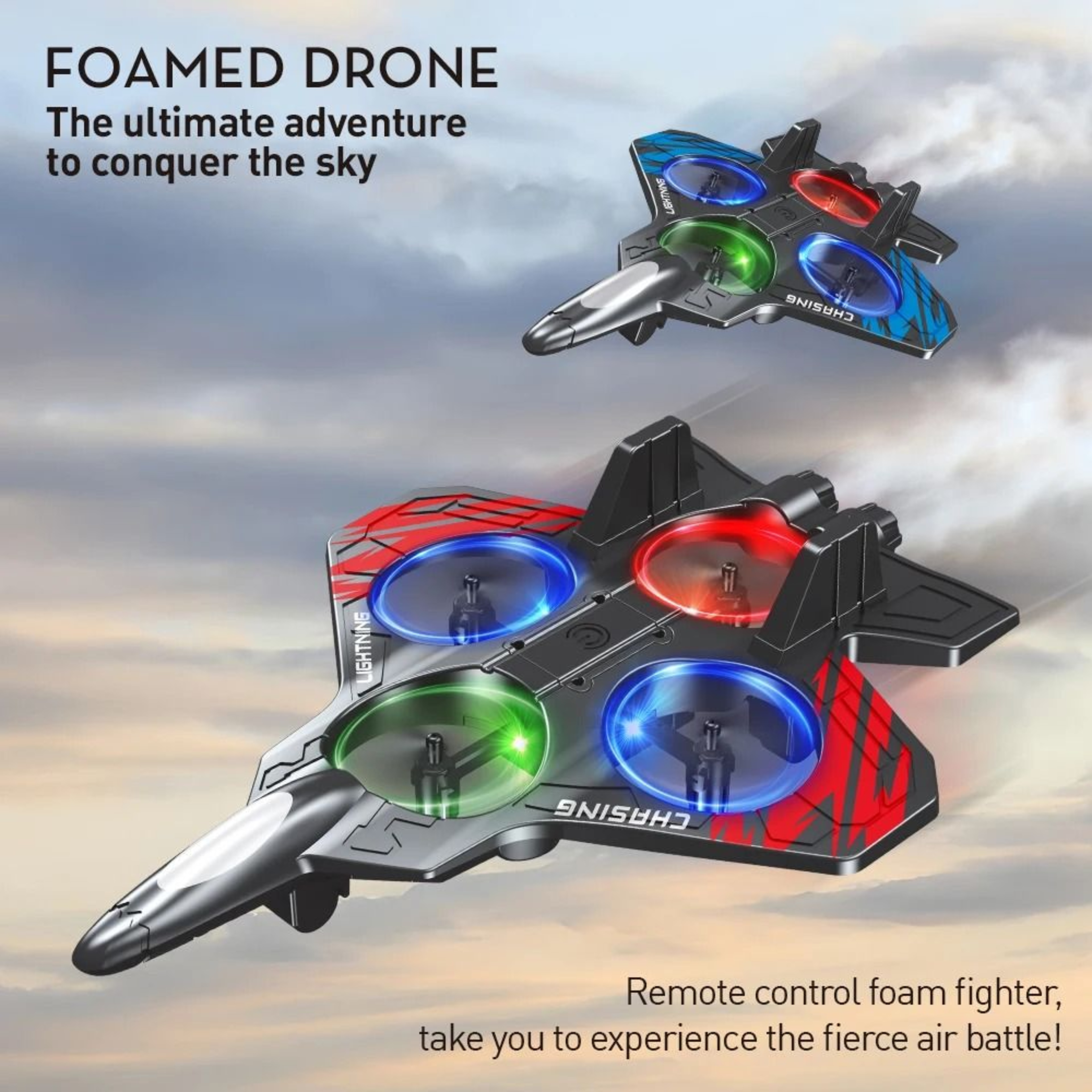 Remote Control Stunt Fighter Aircraft Intelligent Altitude Hold LED Foam Toy Plane 3