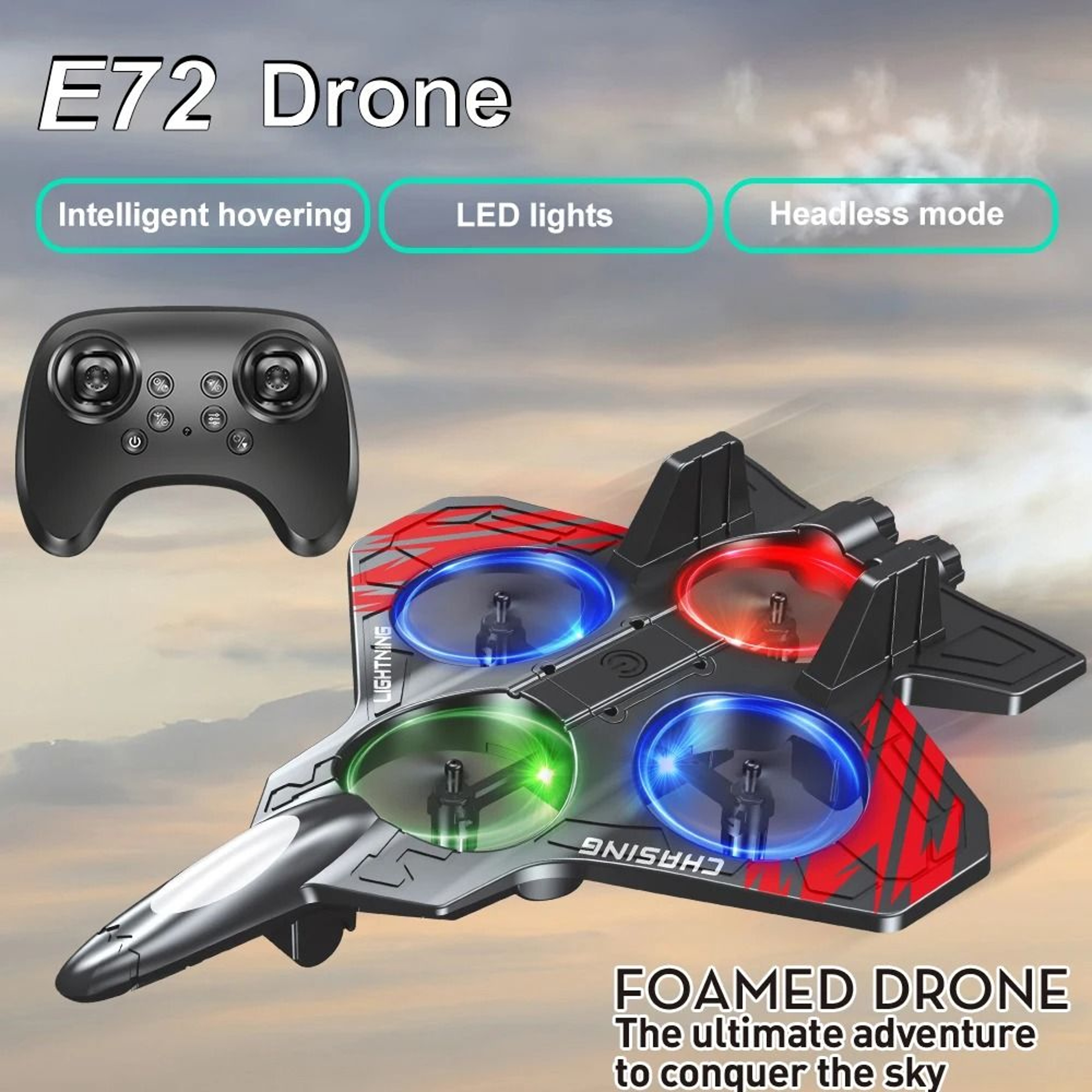Remote Control Stunt Fighter Aircraft Intelligent Altitude Hold LED Foam Toy Plane 0