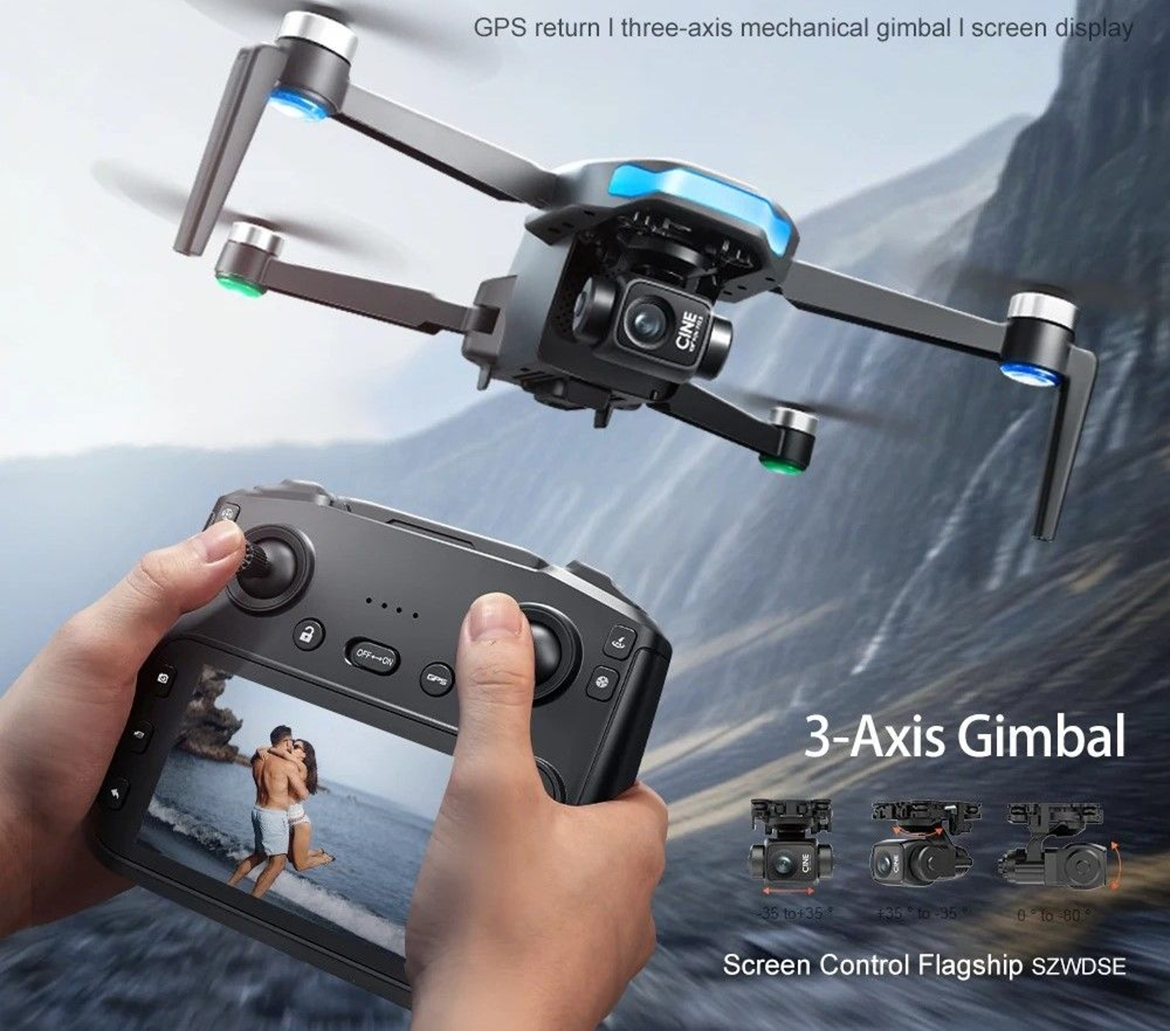 Brushless GPS Drone 4K HD Camera 3 Axis Gimbal 5G Screen Remote Control RC Quadcopter 0