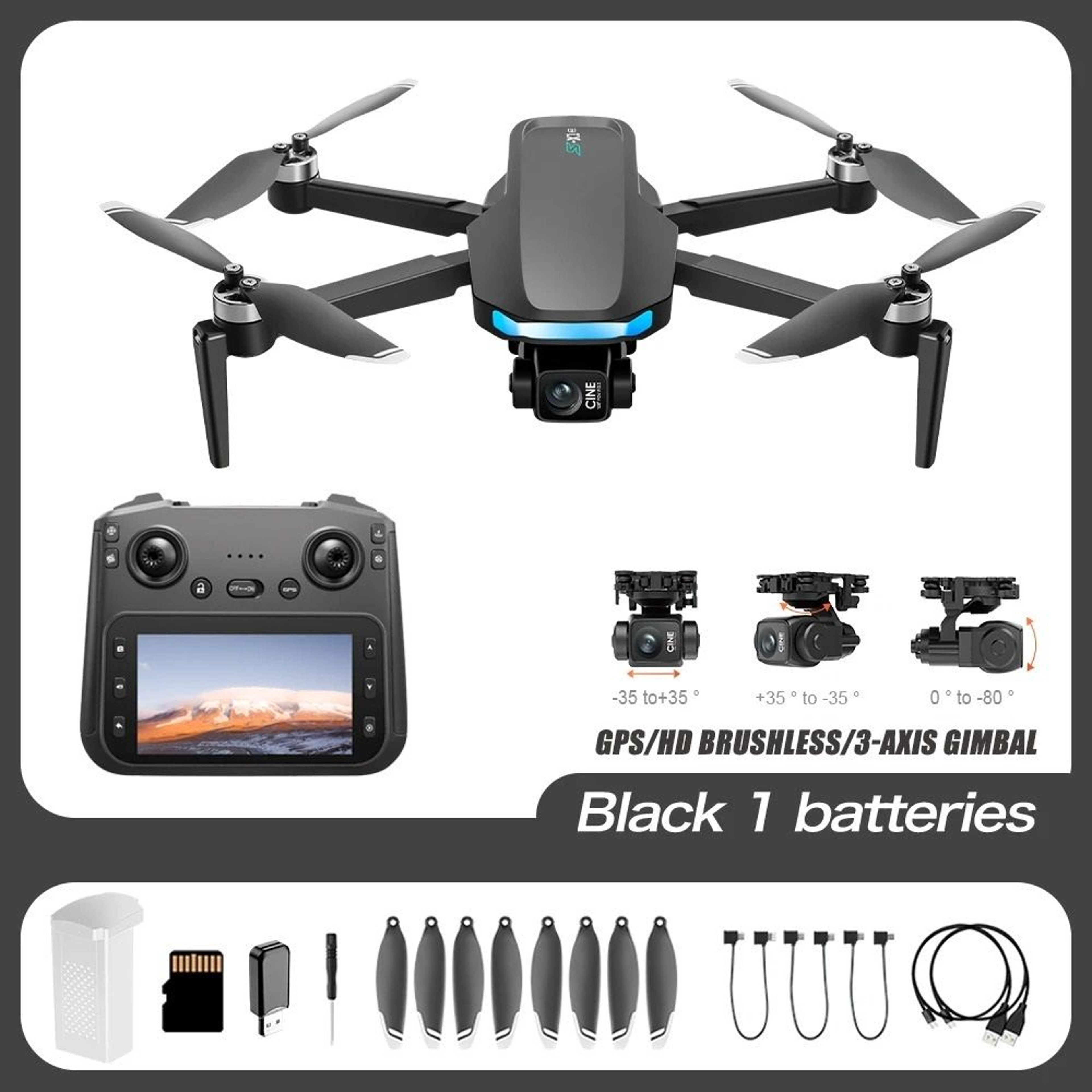 Brushless GPS Drone 4K Camera 3 Axis Gimbal Large Screen Remote Aerial Quadcopter 7