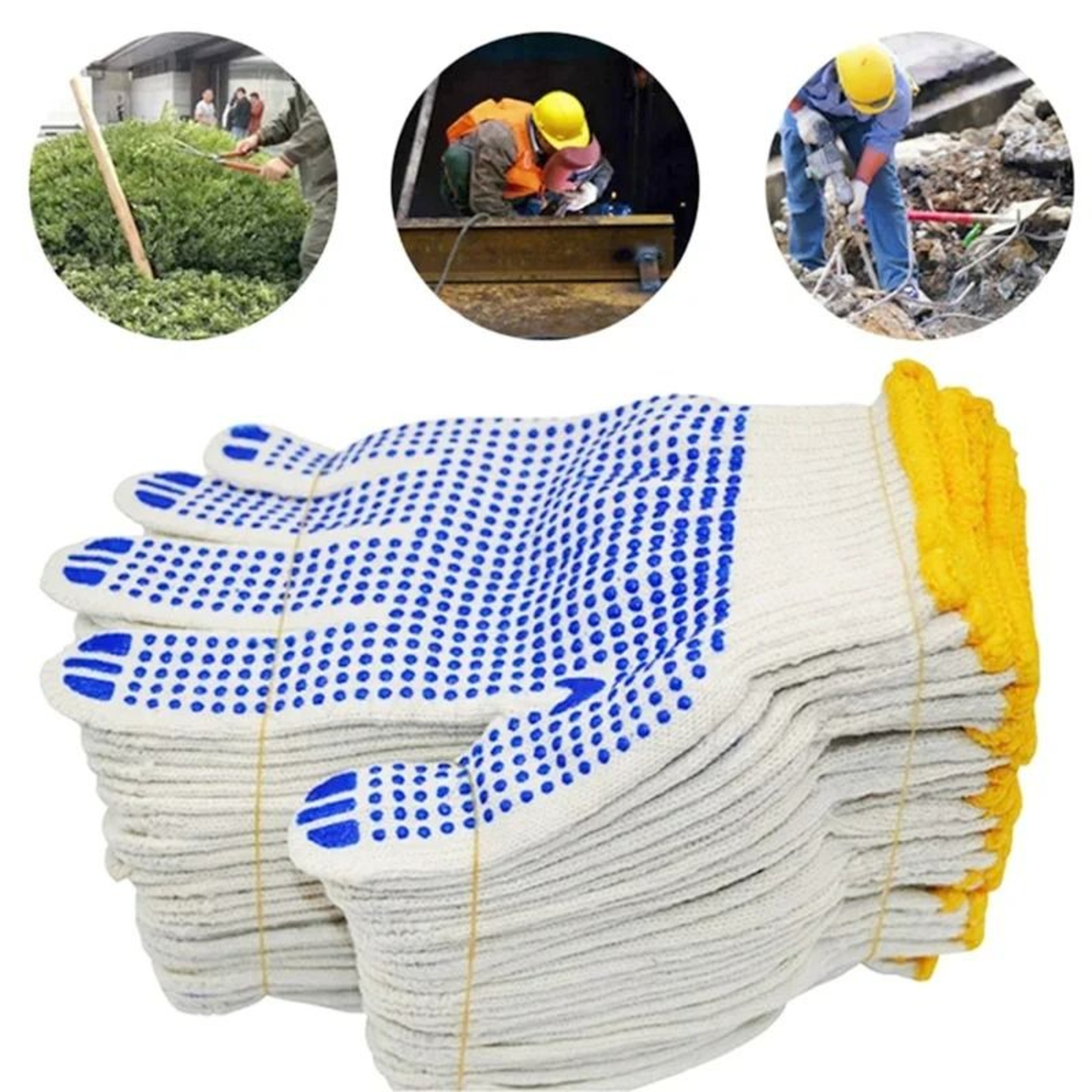 Anti Slip Wear Resistant Construction Work Gloves Elastic Rubber Dot Grip 30 Pairs Bulk Pack 5