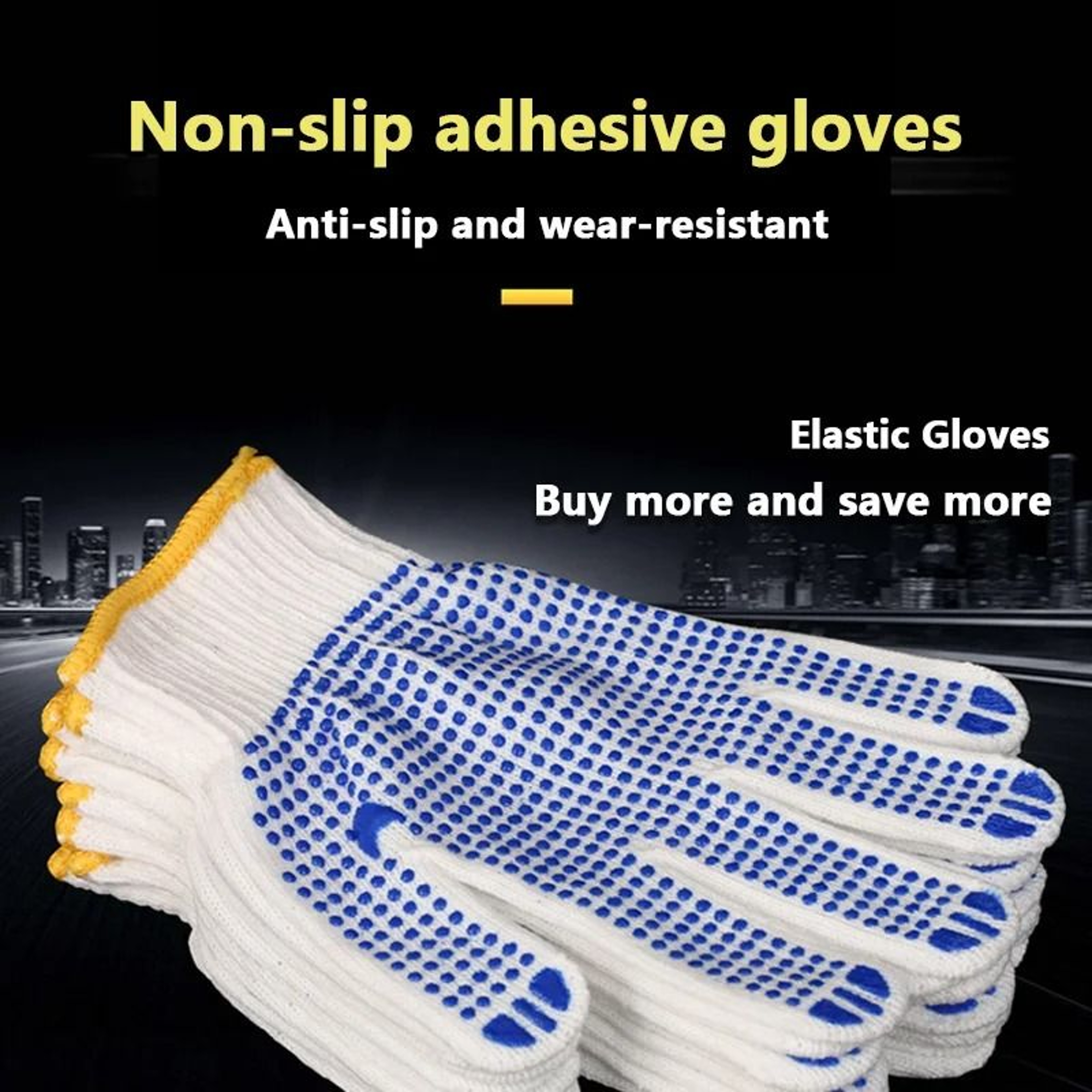 Anti Slip Wear Resistant Construction Work Gloves Elastic Rubber Dot Grip 30 Pairs Bulk Pack 0