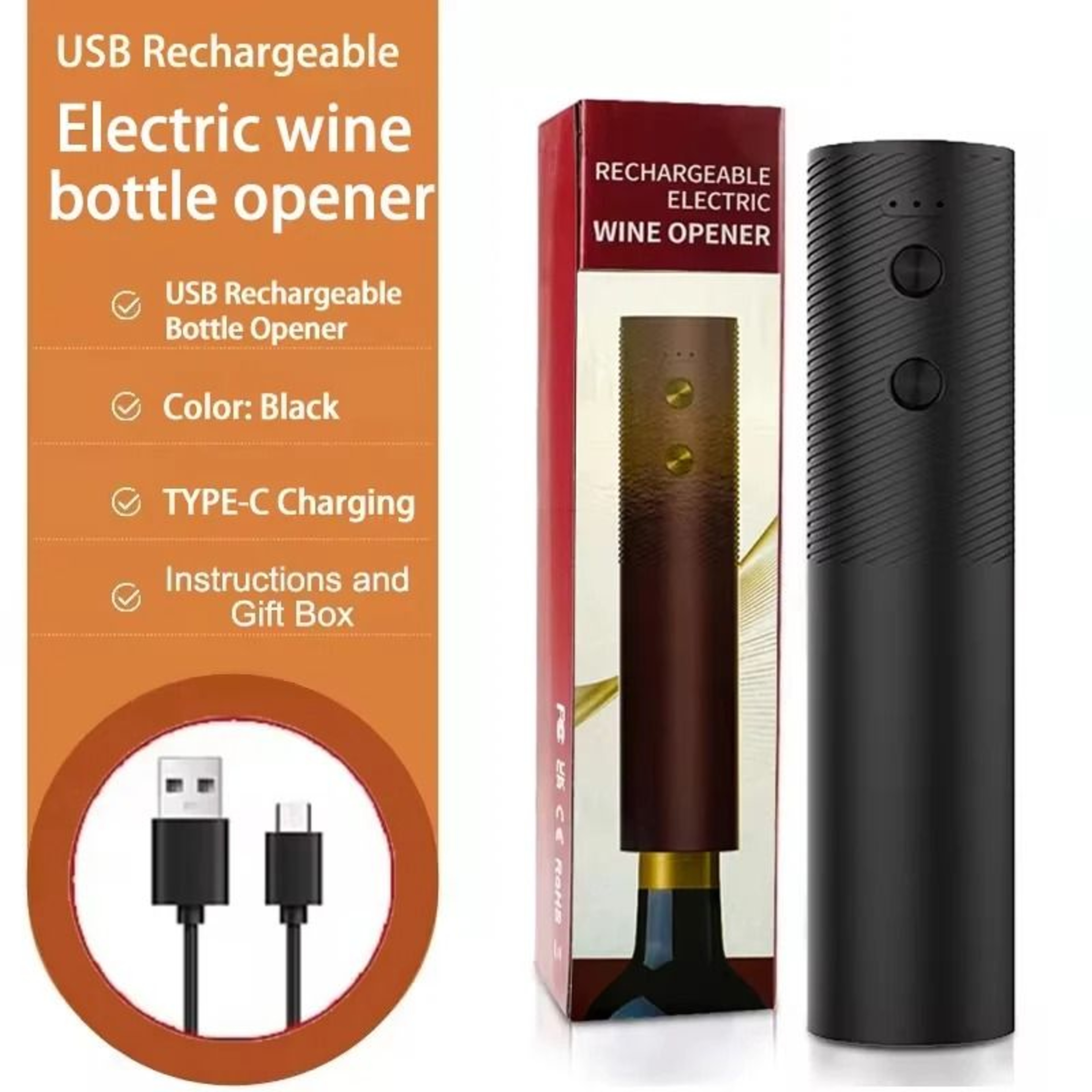 Automatic Electric Wine Bottle Opener One Button Rechargeable Cork Extractor Household Tool 7