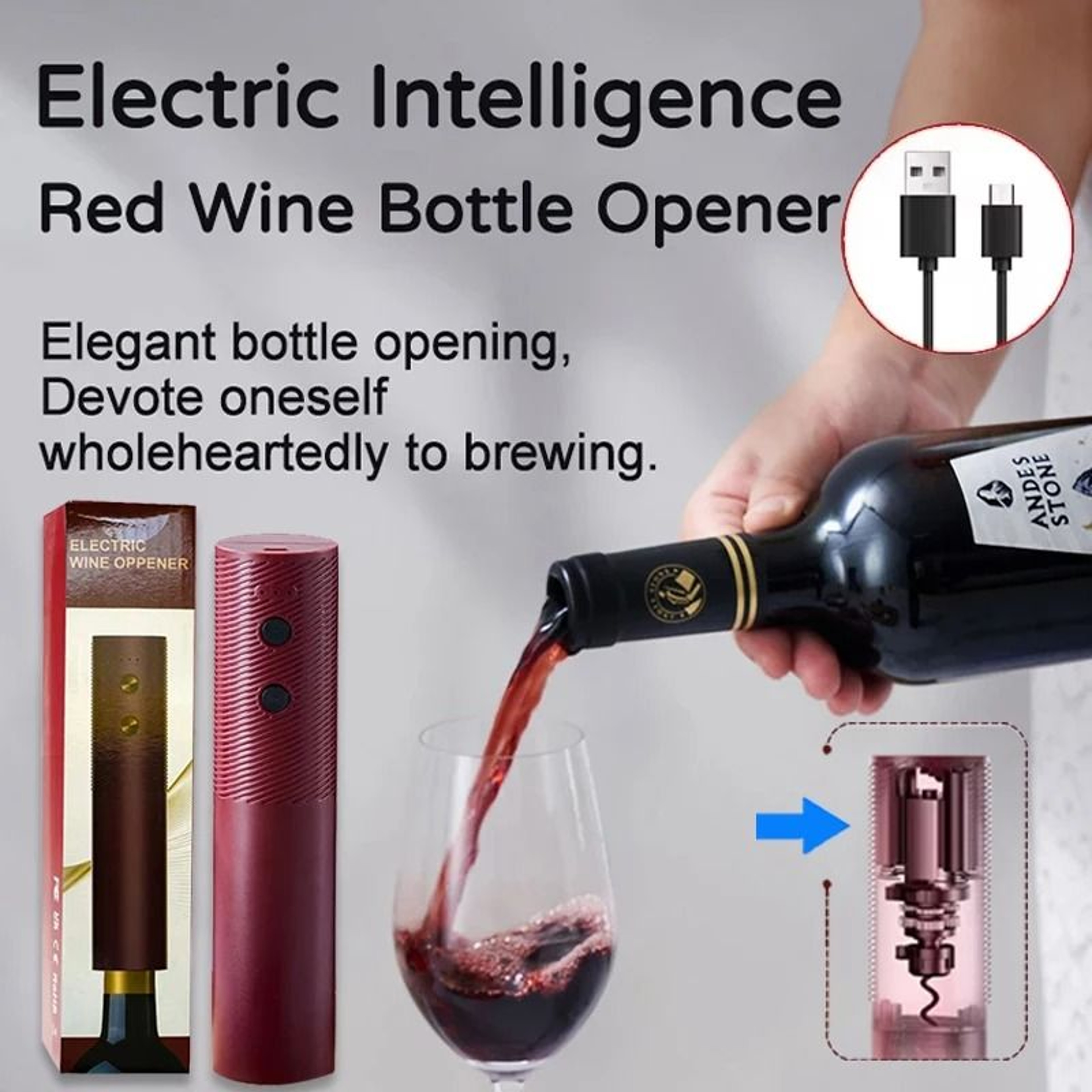 Automatic Electric Wine Bottle Opener One Button Rechargeable Cork Extractor Household Tool 0
