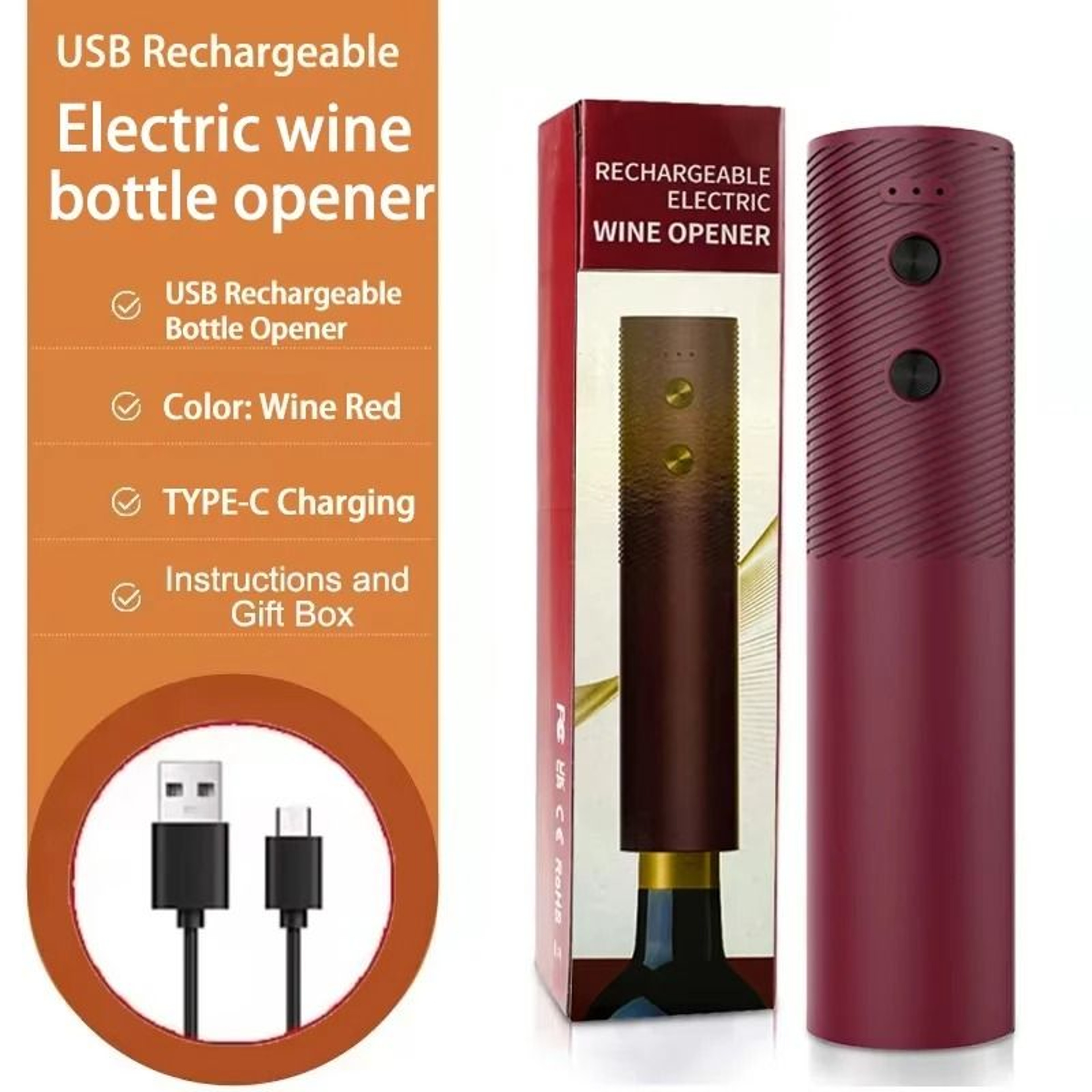 Automatic Electric Wine Bottle Opener One Button Rechargeable Cork Extractor Household Tool 6