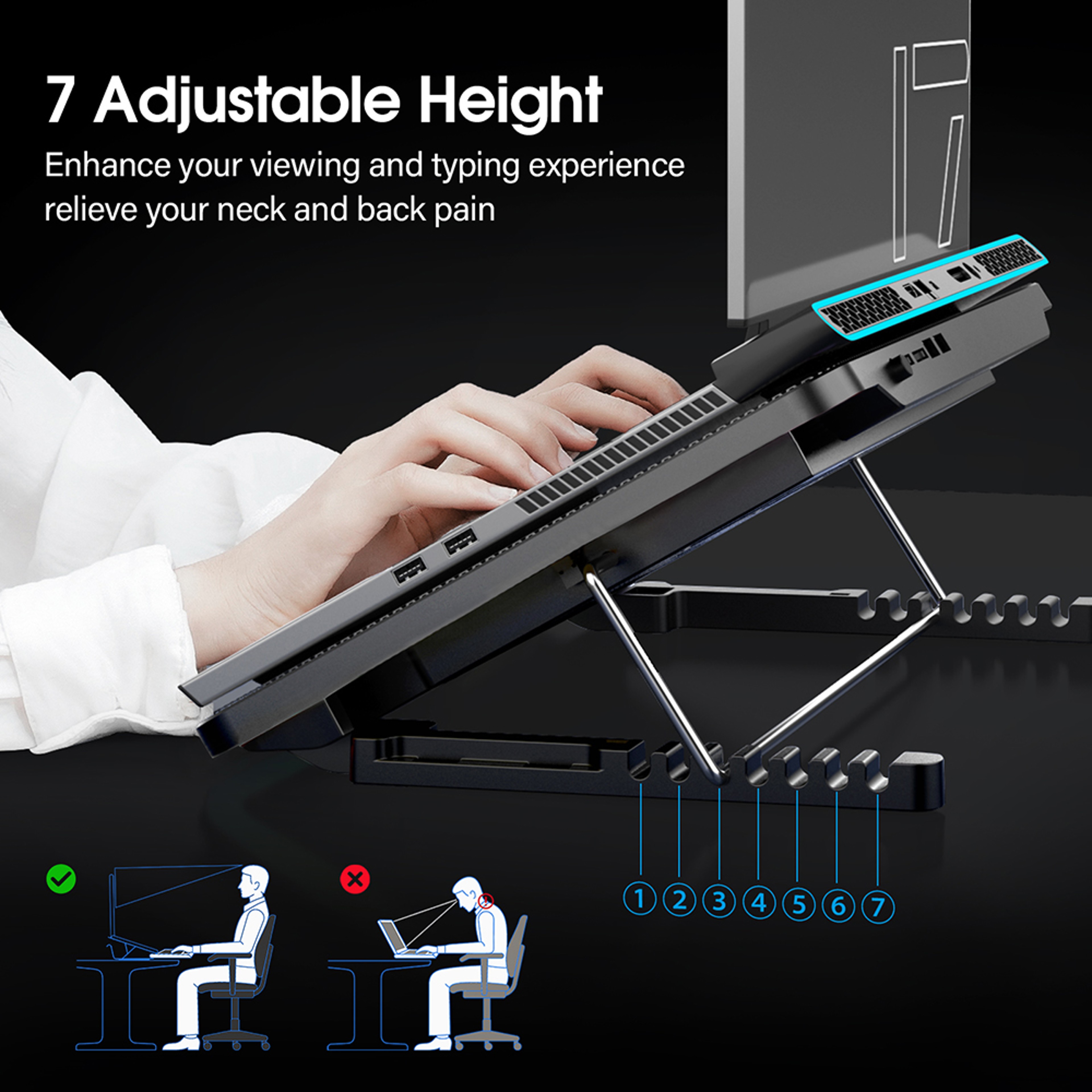 Coolcold Laptop Cooling Pad With Quiet Fans Adjustable Stand For Laptops 3
