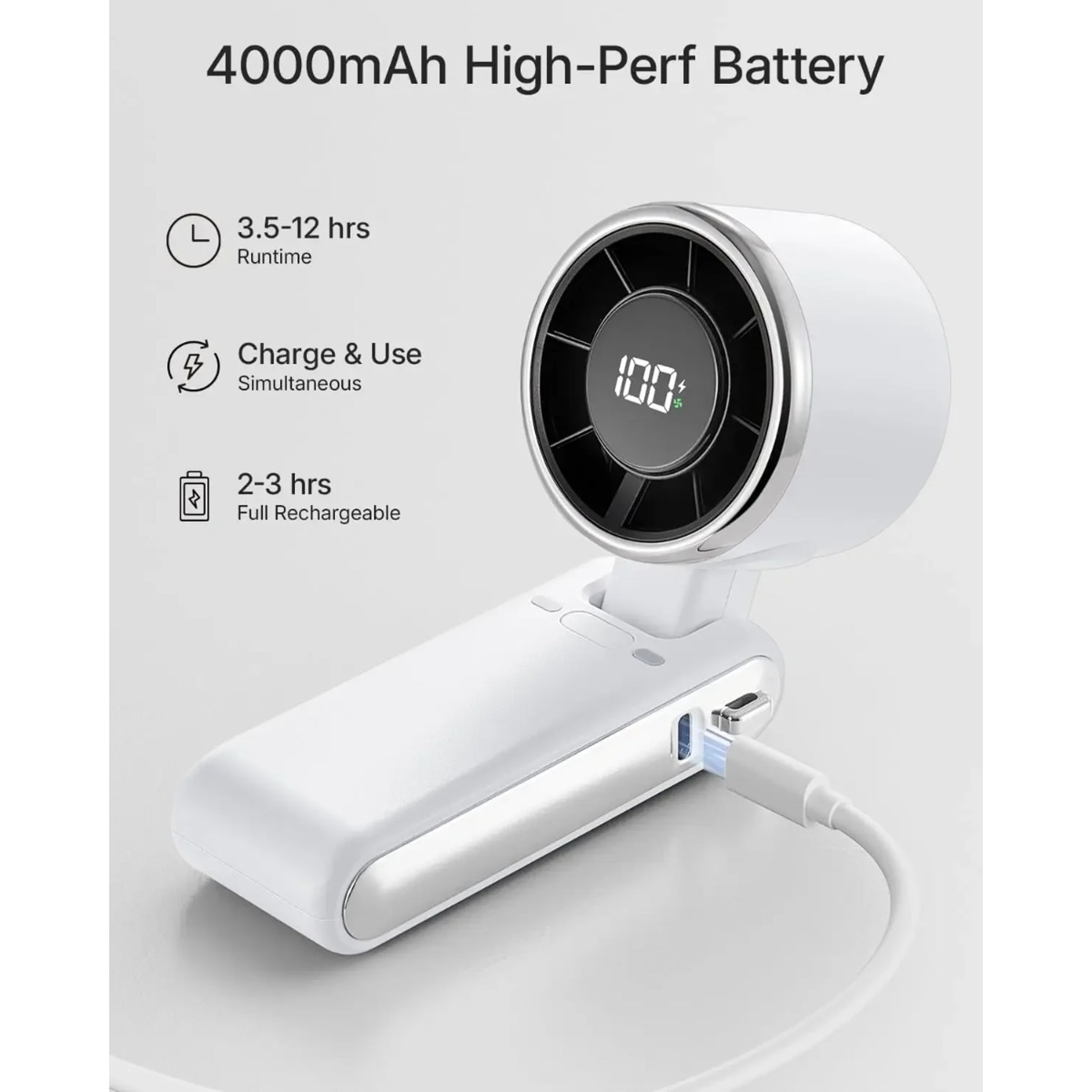 Mini High Speed Handheld Fan Rechargeable Foldable Turbo Fan With Digital Display 8