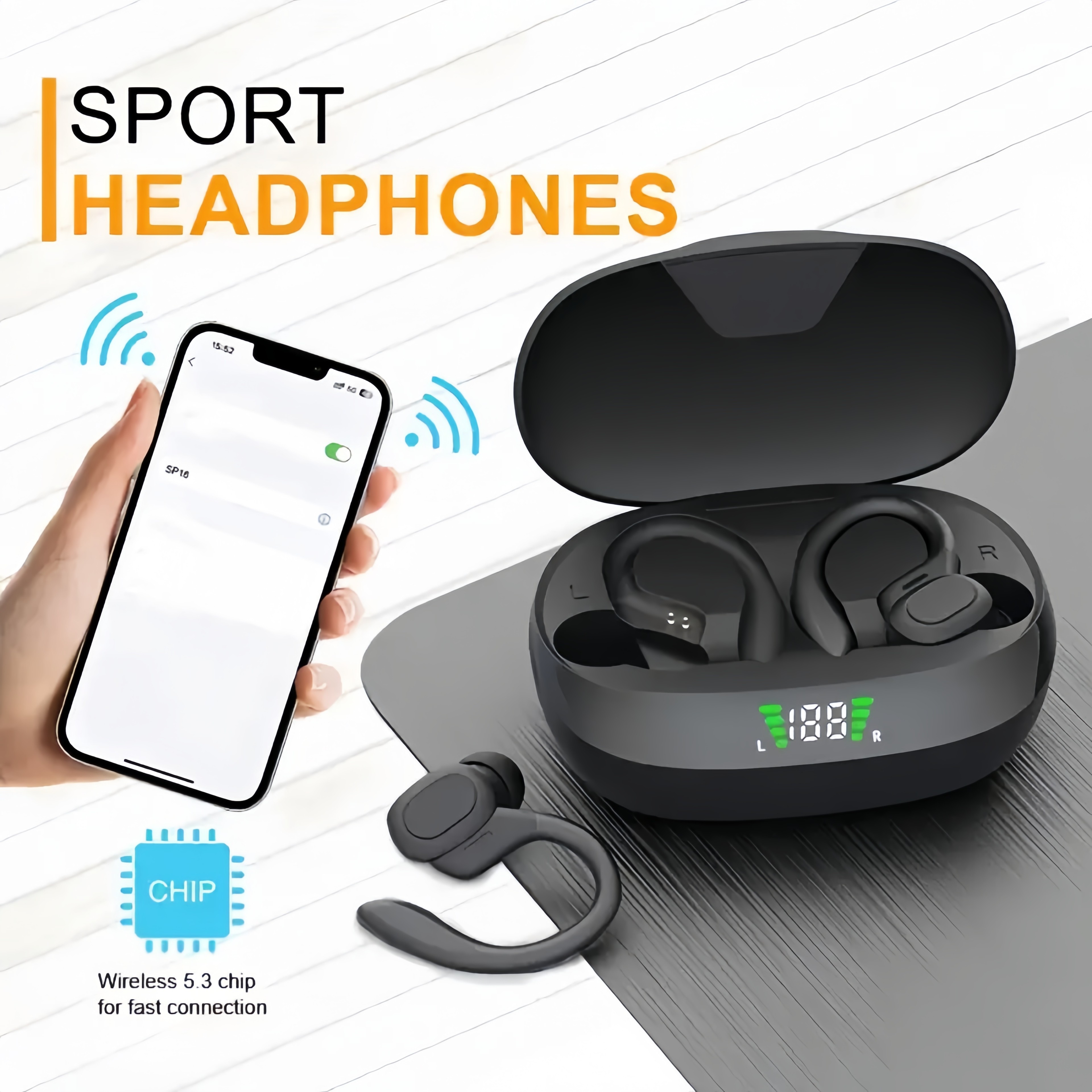 True Wireless Ear Clip Sports Earbuds With Microphone And LED Display 4