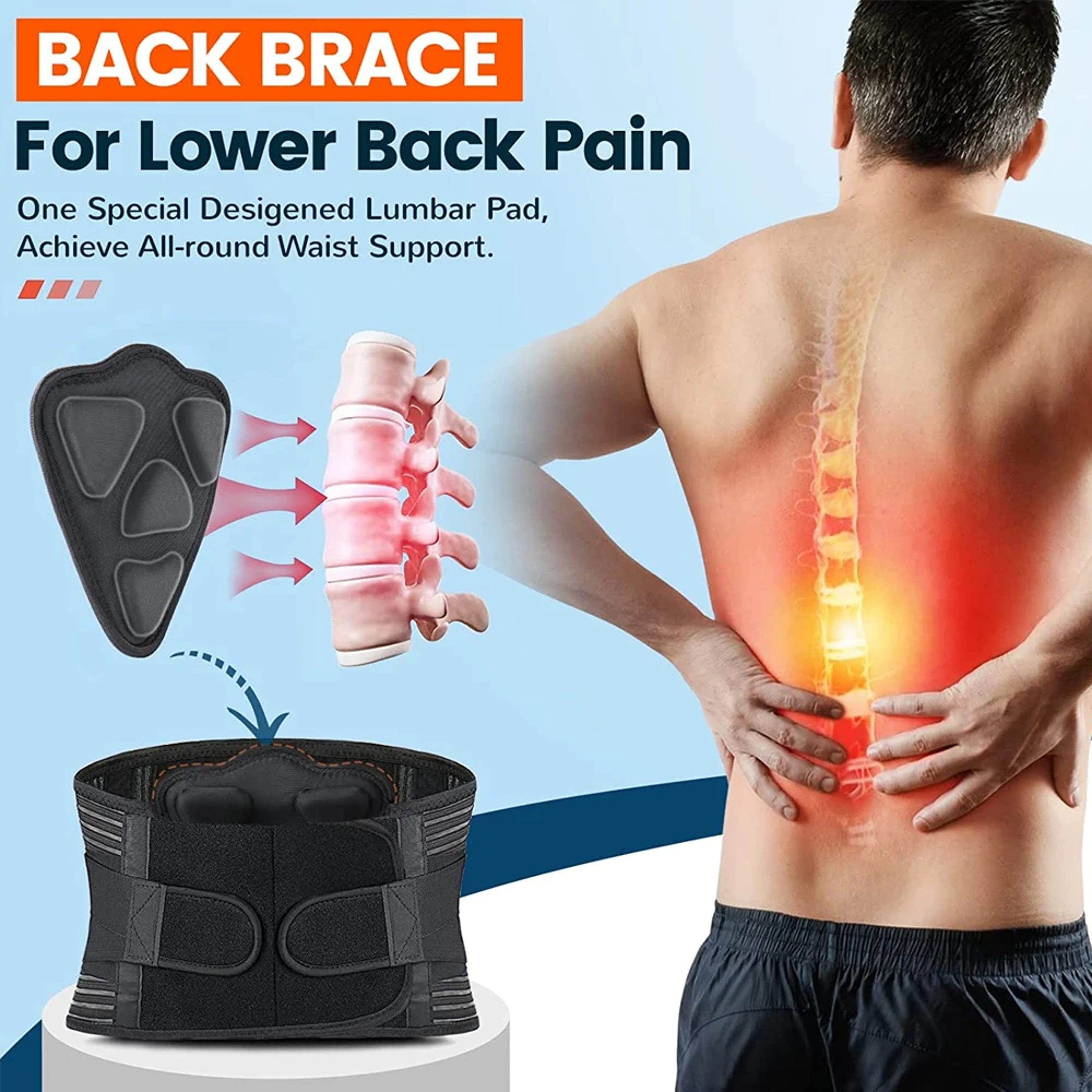 Lower Back Brace Breathable Lumbar Support Belt With Pad 4