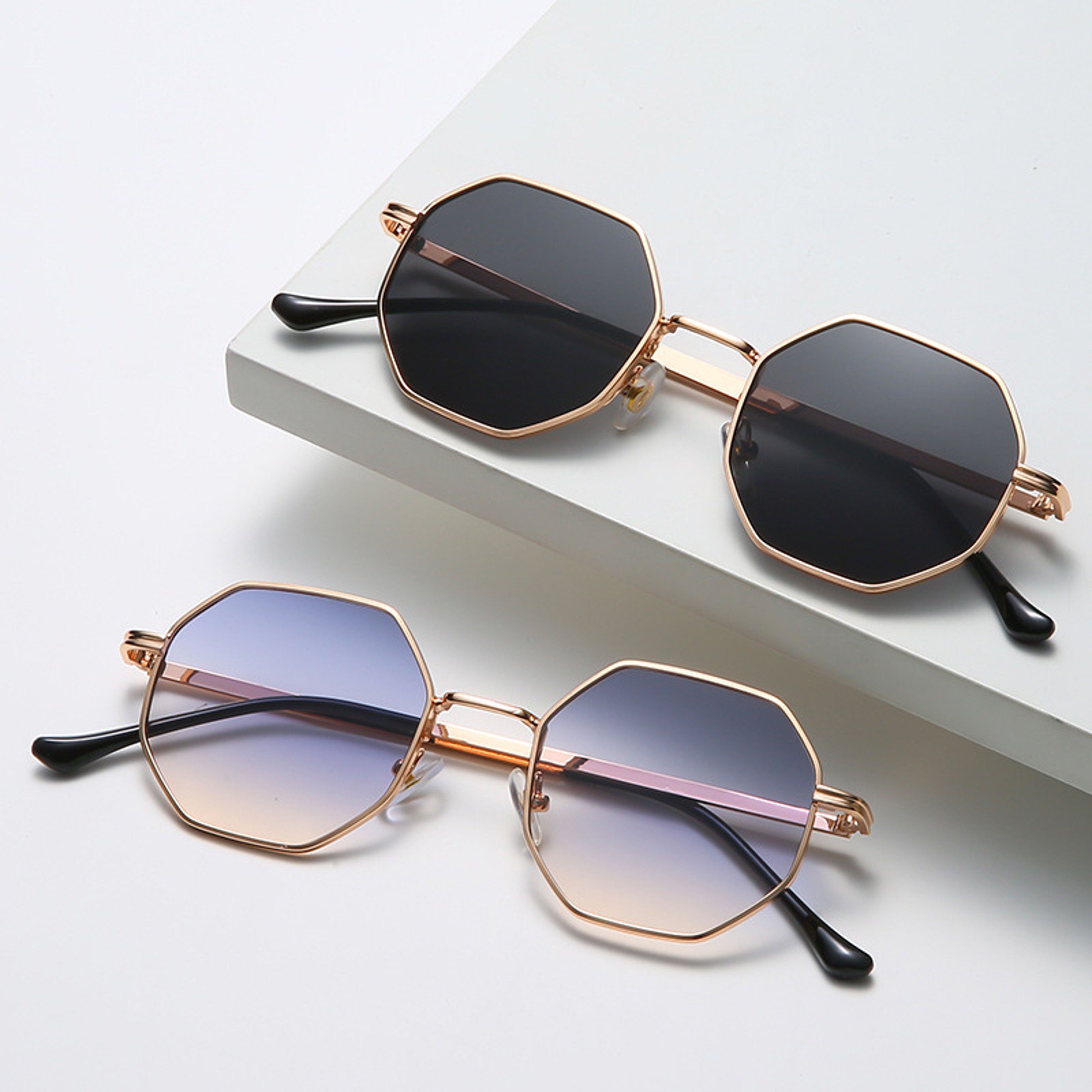 Vintage Polygon Sunglasses With Mirrored Lenses And Metal Frame 9