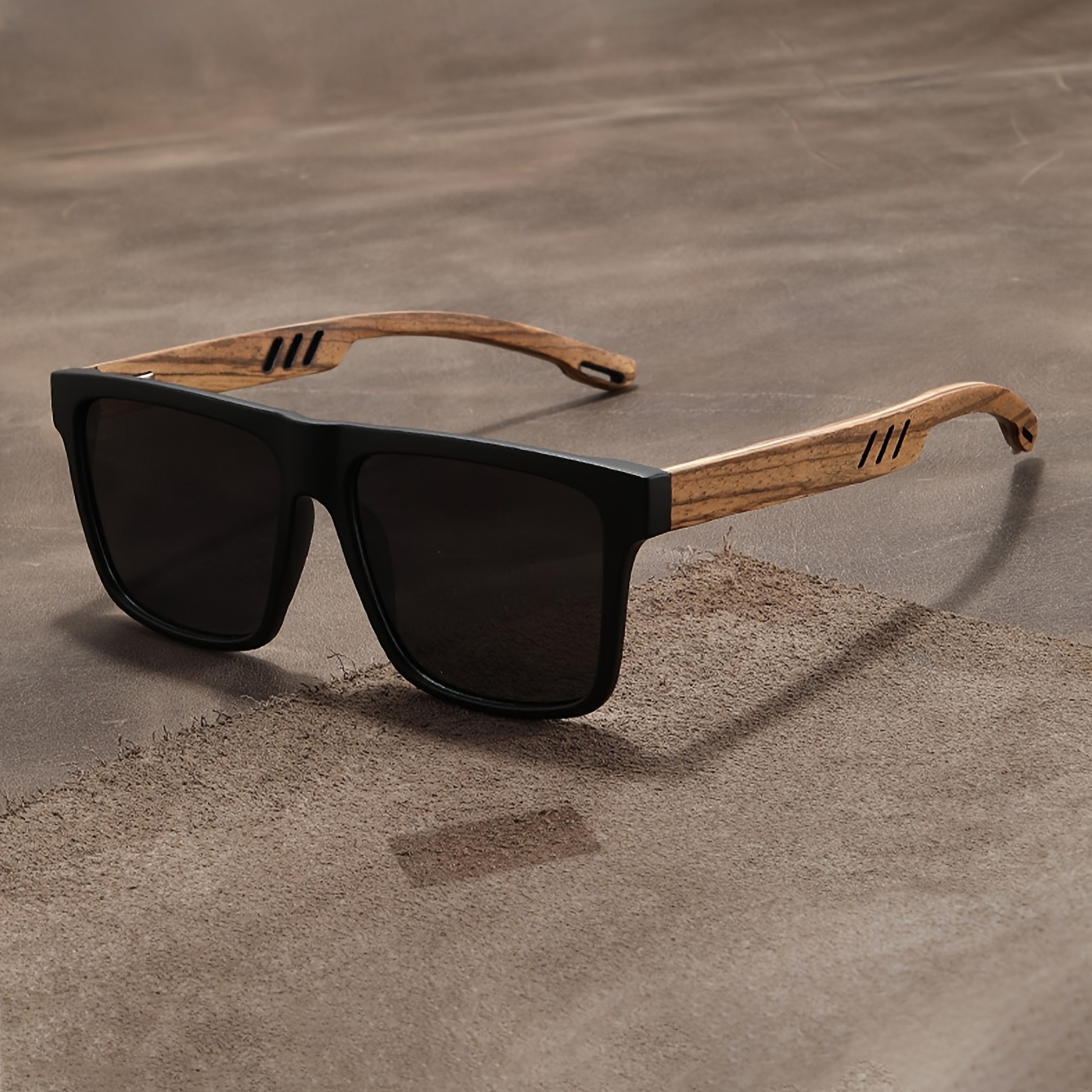 Retro Walnut Polarized Square Sunglasses Lightweight Unisex Driving Eyewear 6