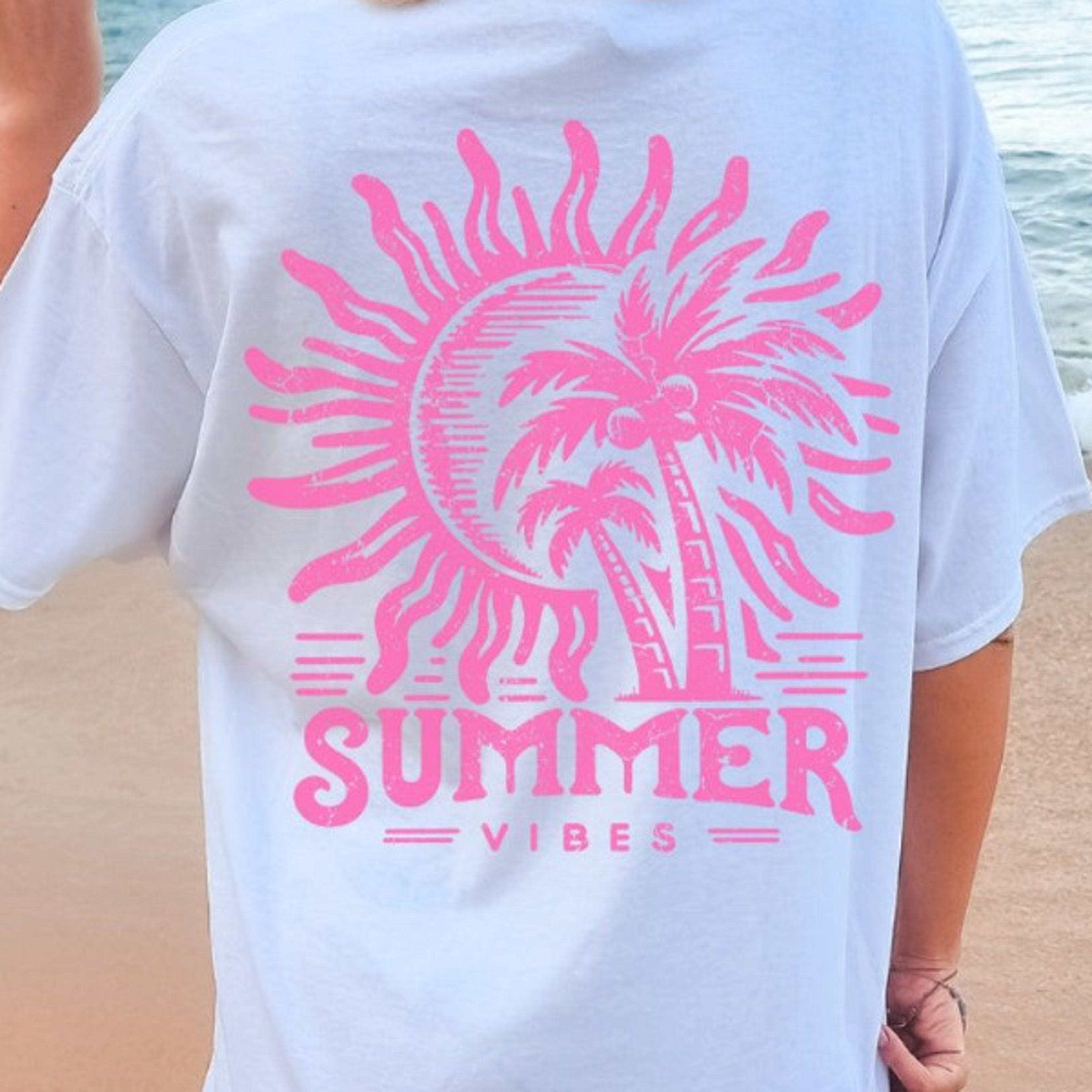 Summer Vibes Retro Front Back Beach TShirt