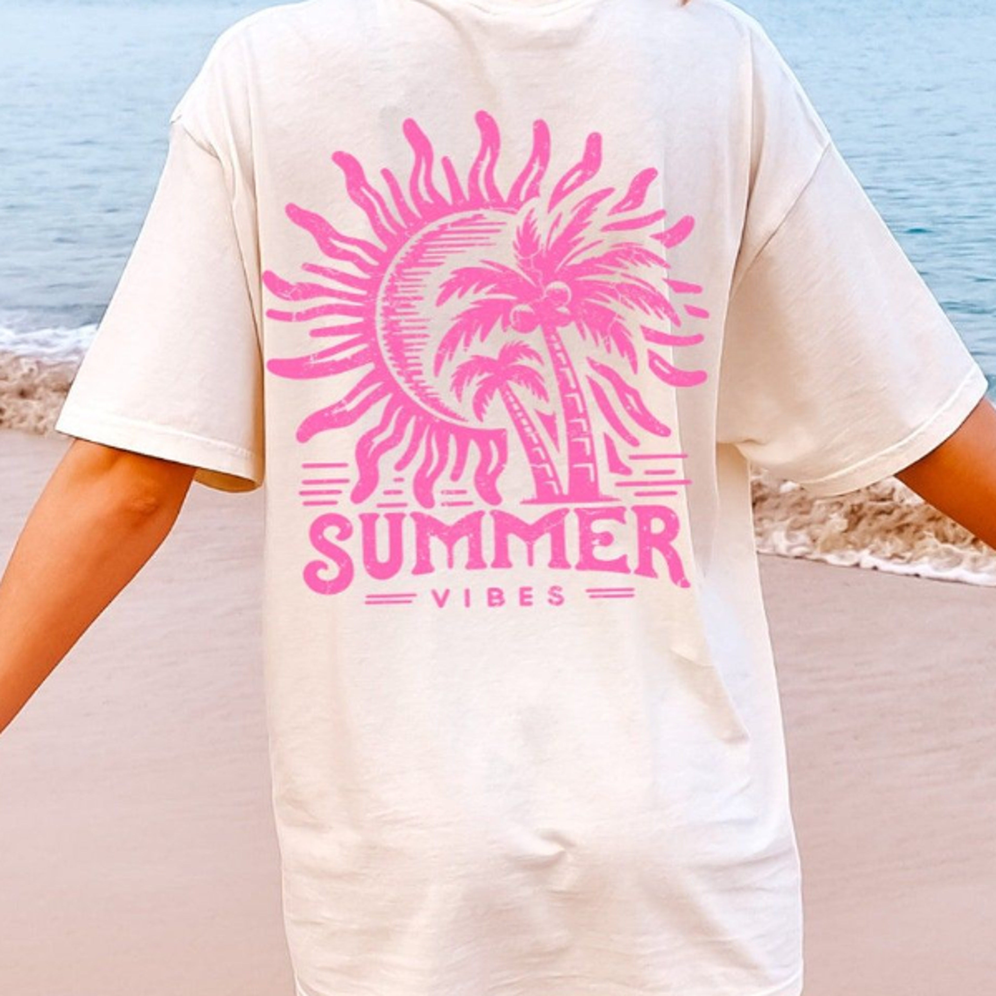 Summer Vibes Retro Front Back Beach TShirt