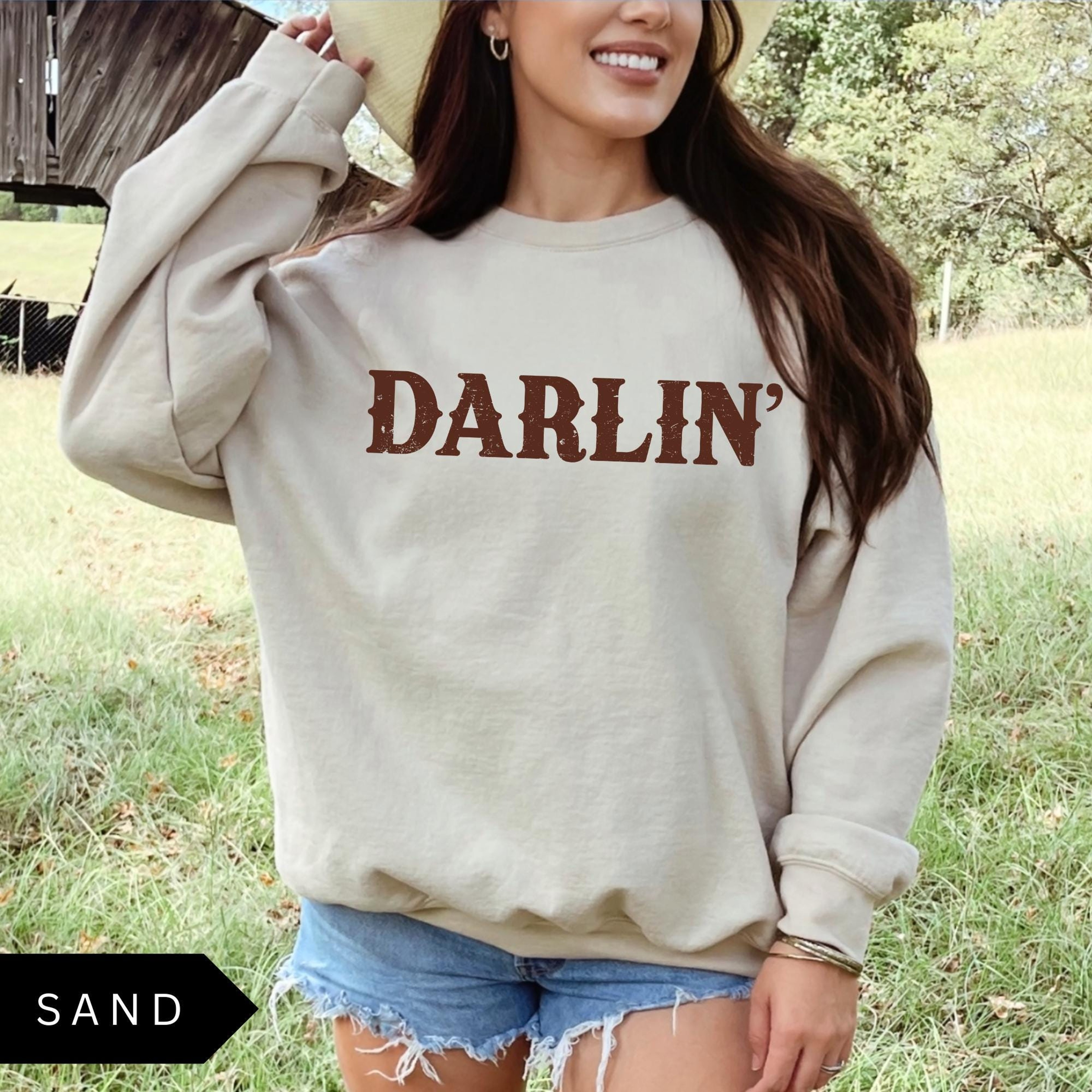 Darlin Sweatshirt Western Cowgirl Pullover Cute Country Graphic Crewneck Cozy Womens Top 0