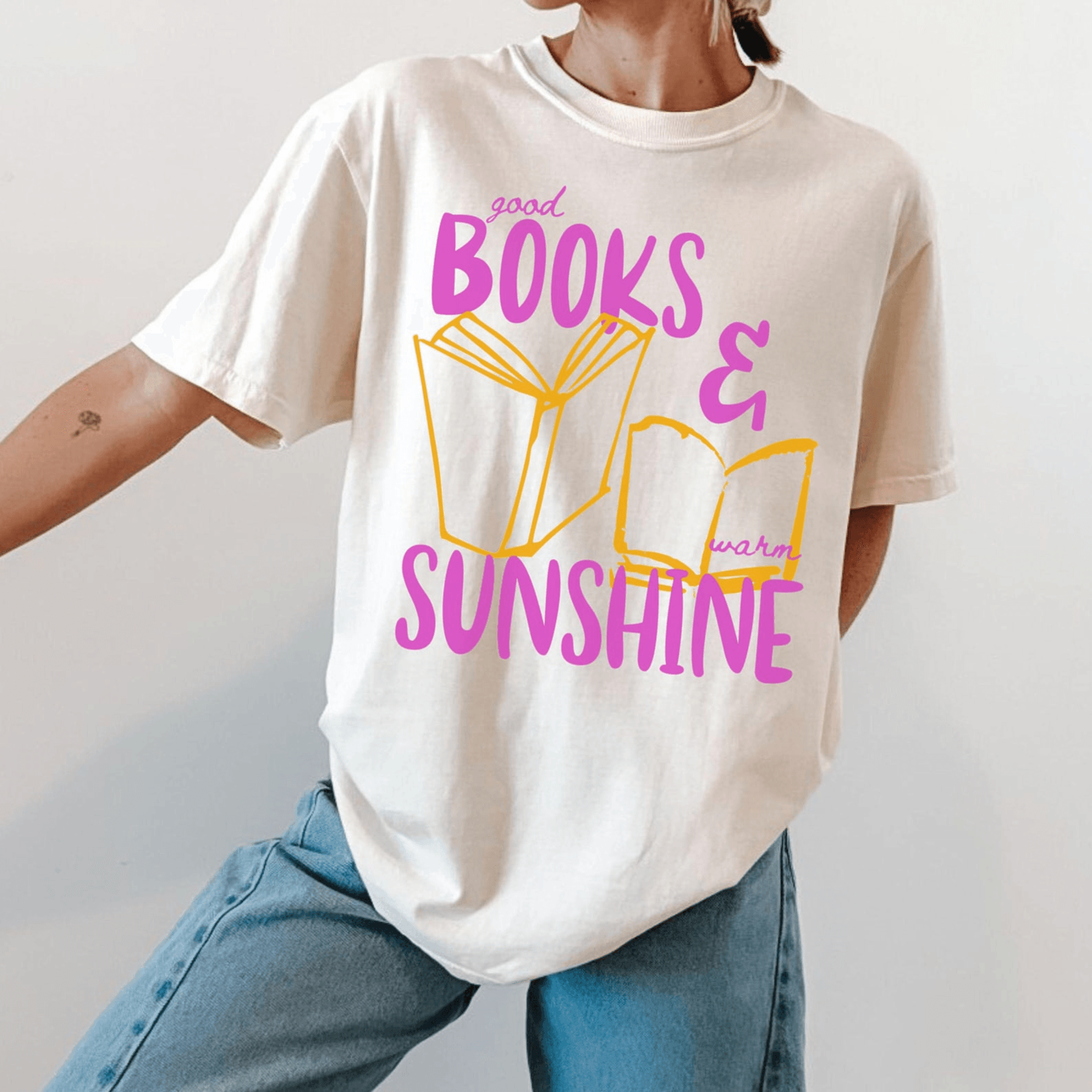 Comfort Colors Bookish Shirt For Women Good Books And Sunshine Reading Tee Summer Book Lover Top 0