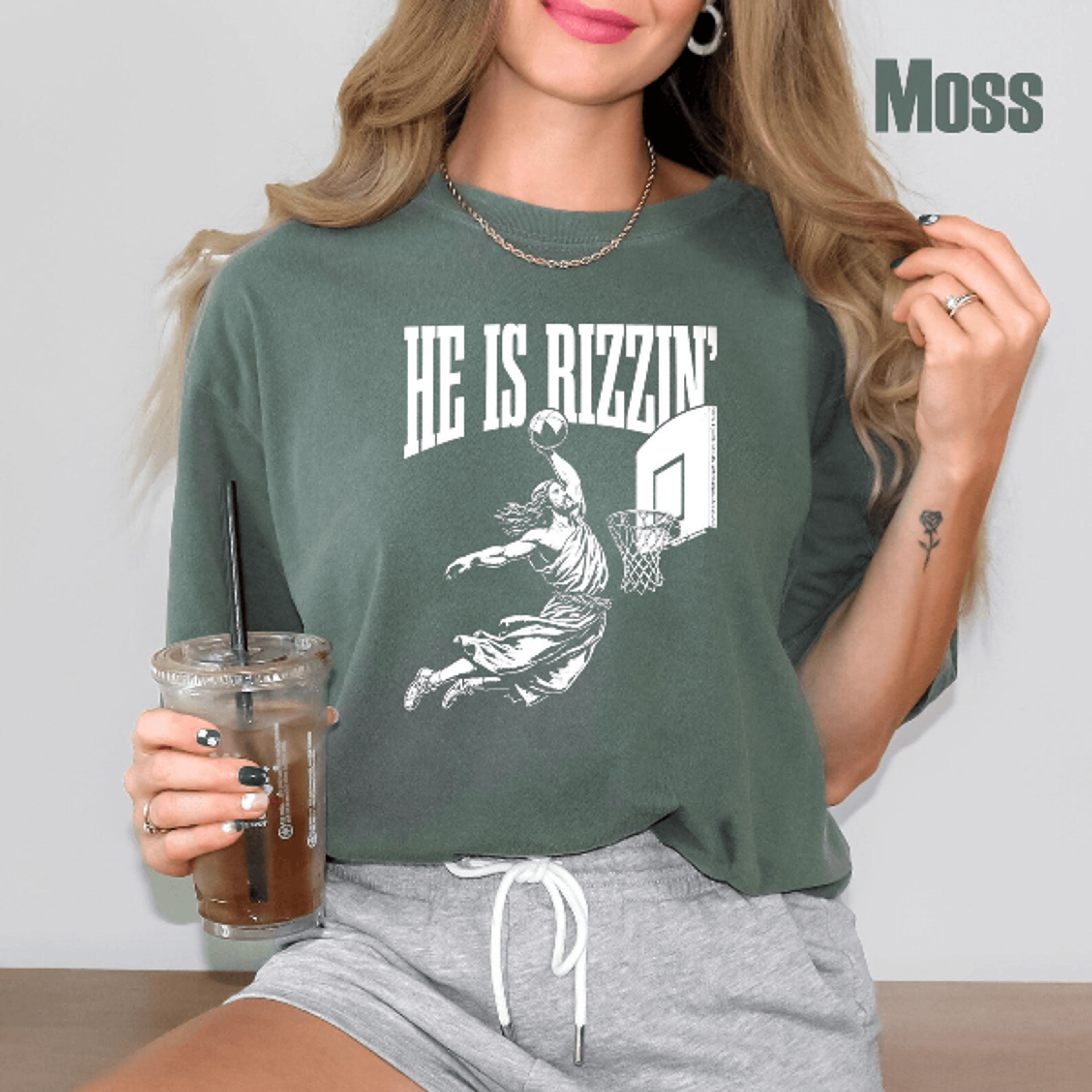 He Is Rizzin Basketball Shirt Comfort Colors Funny Jesus Christian Meme Tee 2