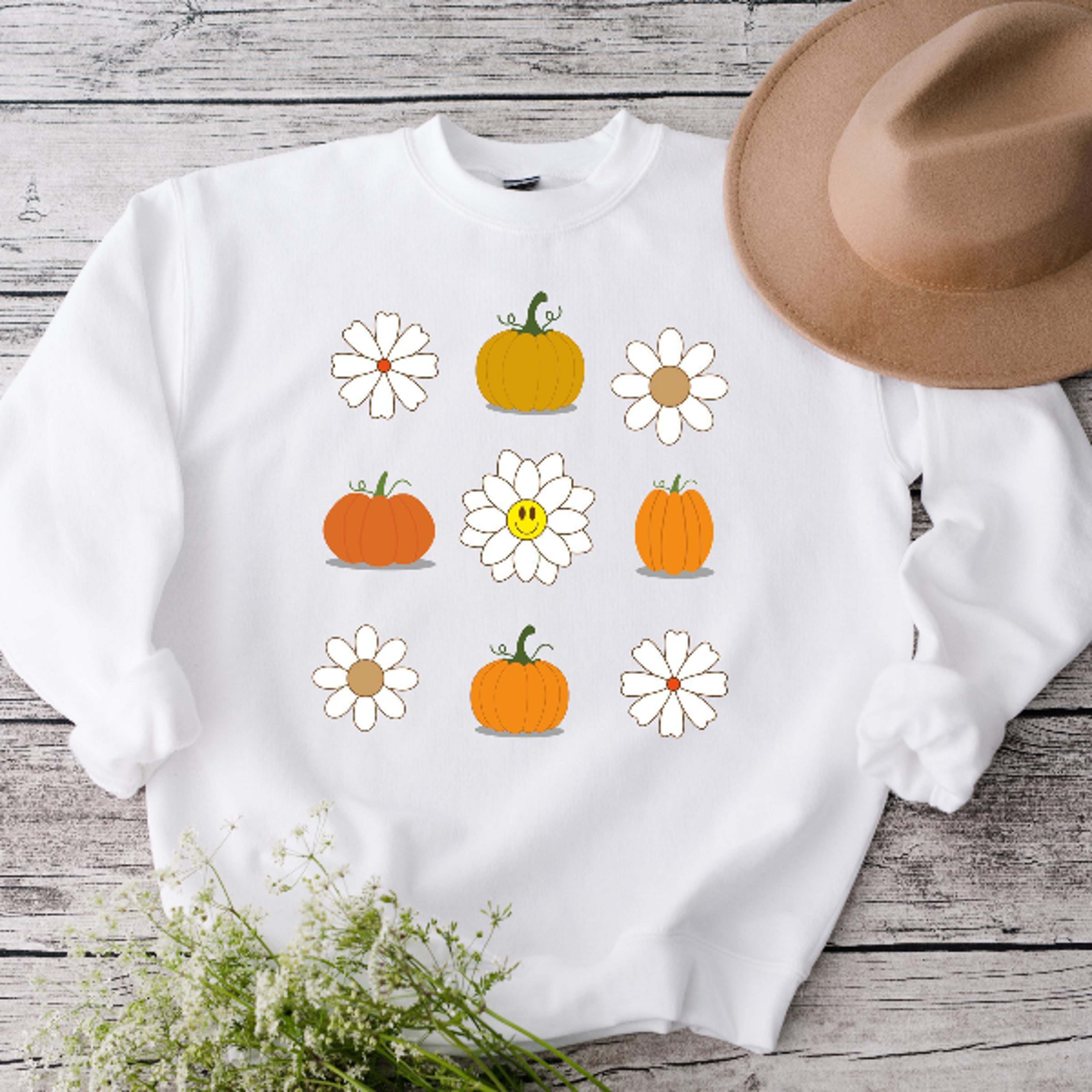 Thanksgiving Pumpkin Daisy Sweatshirt Fall Floral Pumpkin Crewneck Cute Autumn Pumpkin Flower Sweat 