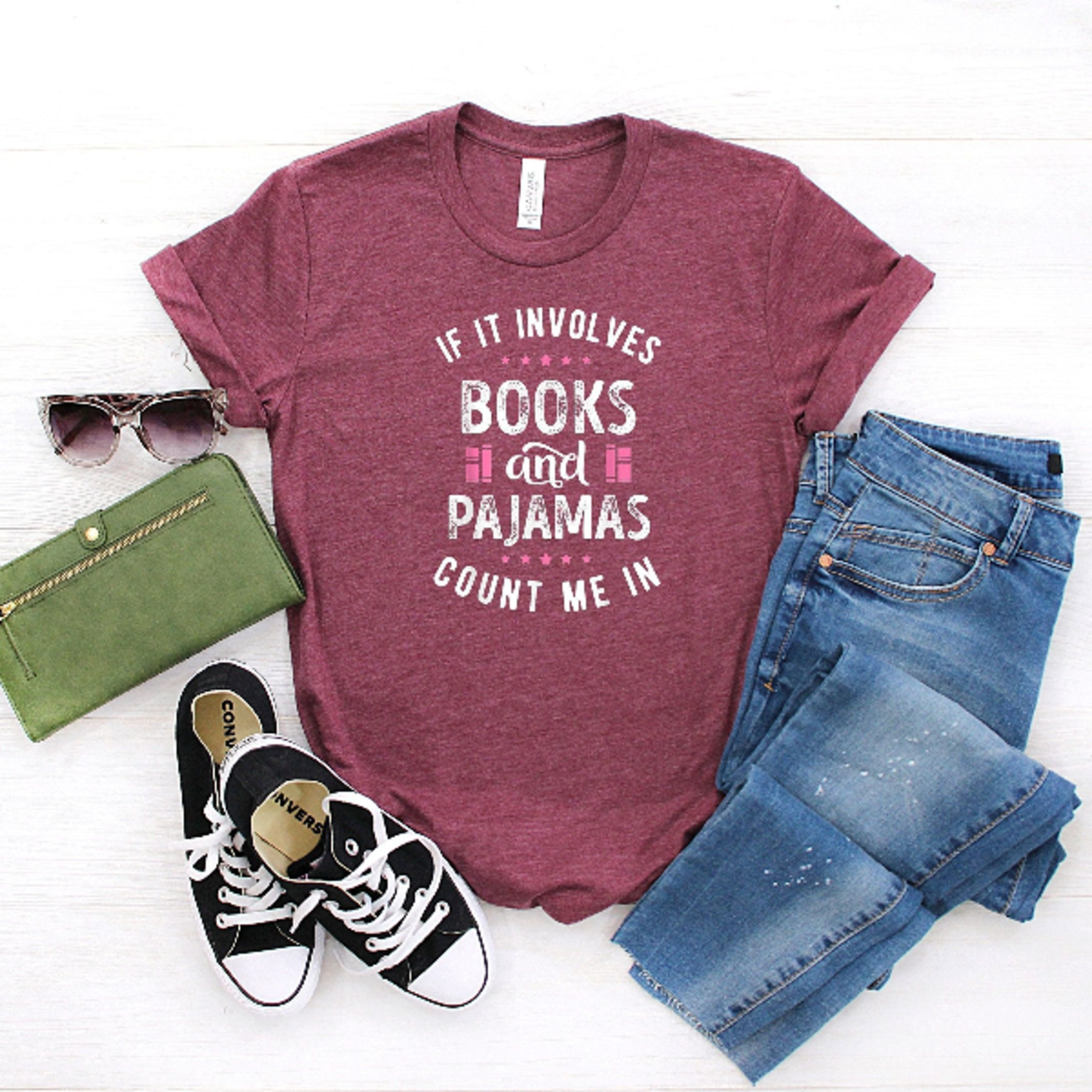If It Involves Books And Pajamas Count Me In Shirt  Book Lover Librarian Cozy Reading Tee Gift For  