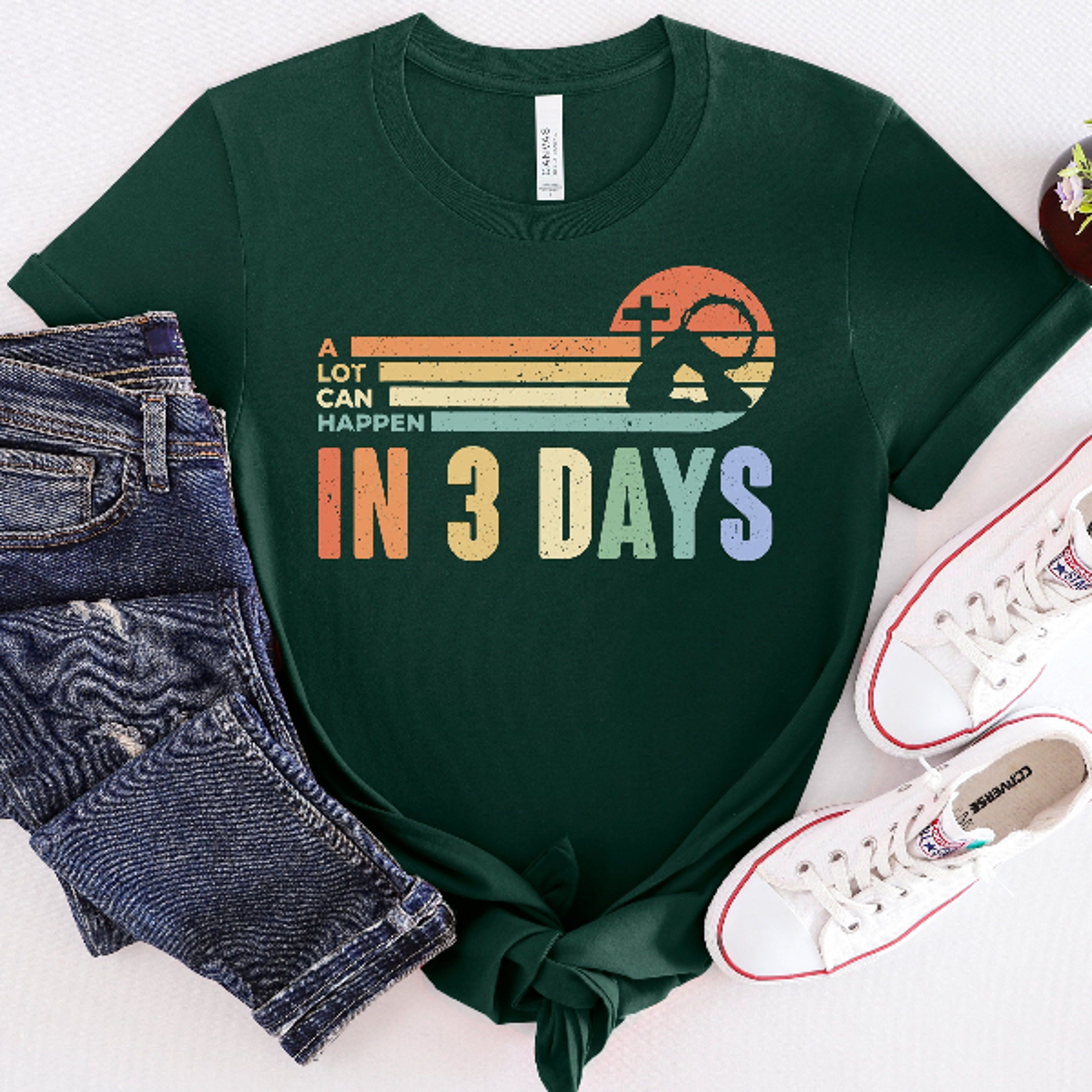 A Lot Can Happen In 3 Days Shirt  Retro He Is Risen Christian Easter Faith Tee 0