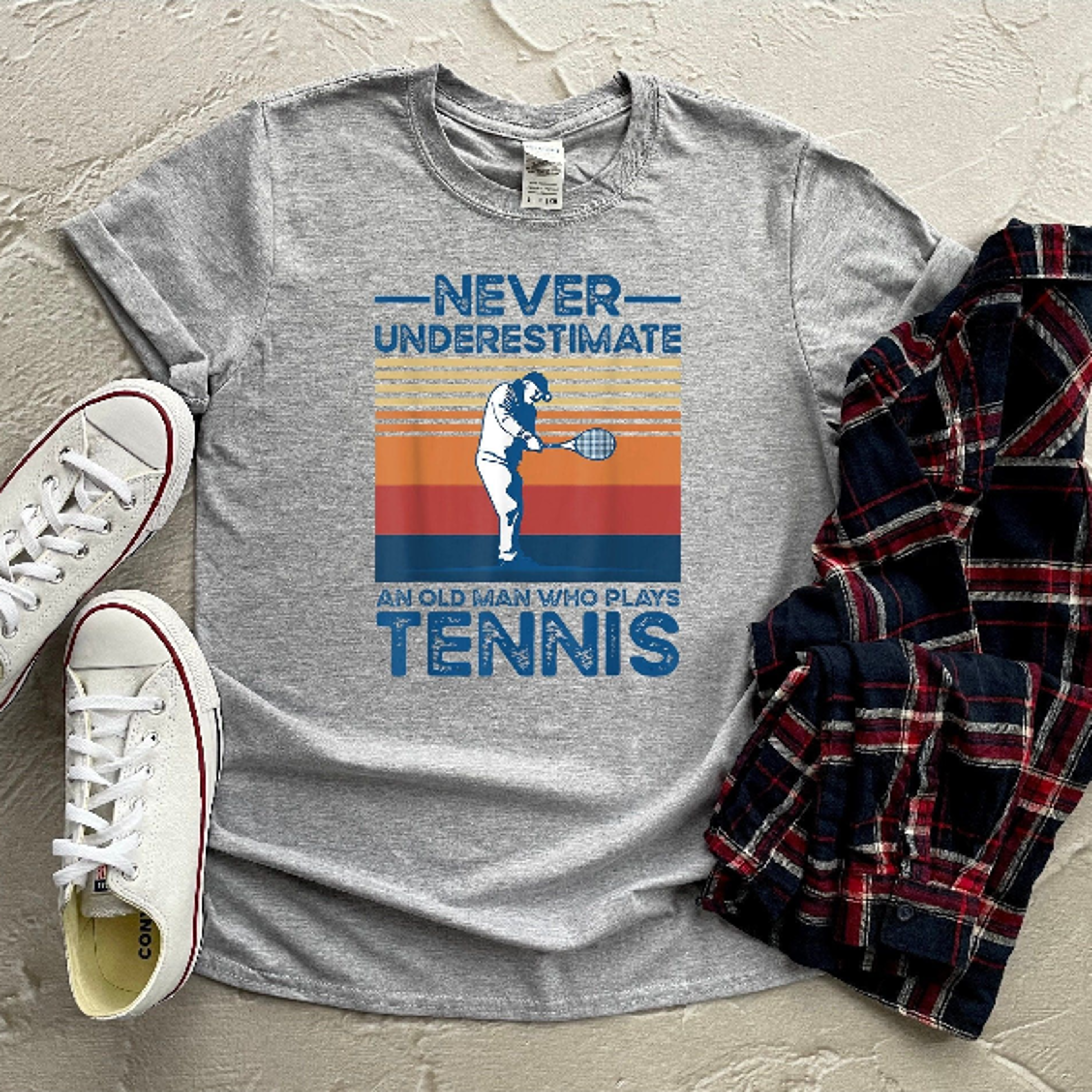 Never Underestimate An Old Man Who Plays Tennis Shirt  Funny Vintage Tennis Player Graphic Tee 2