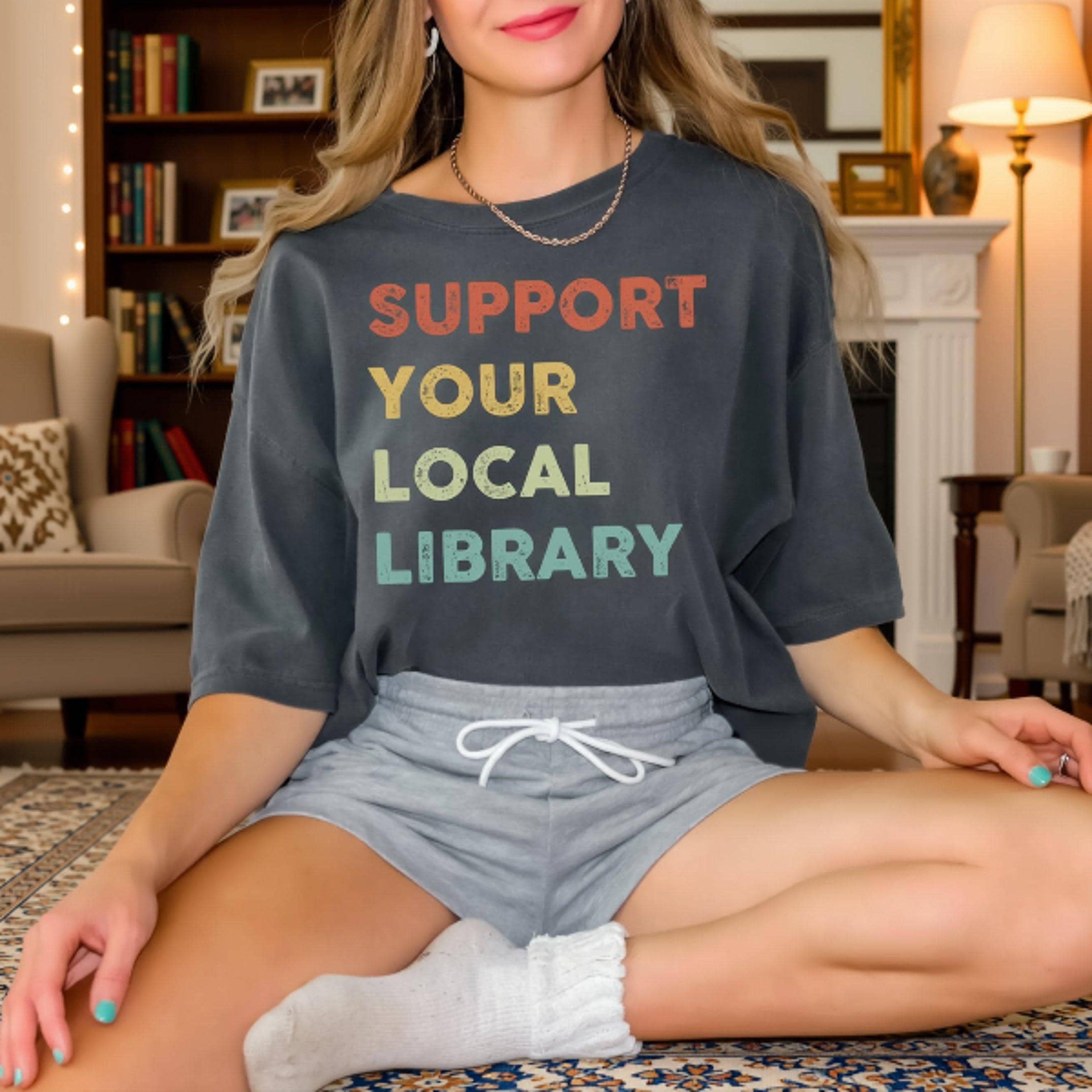 Comfort Colors Book Lover Tee  Support Your Local Library Shirt Reading Lover  Librarian Gift Tee 0