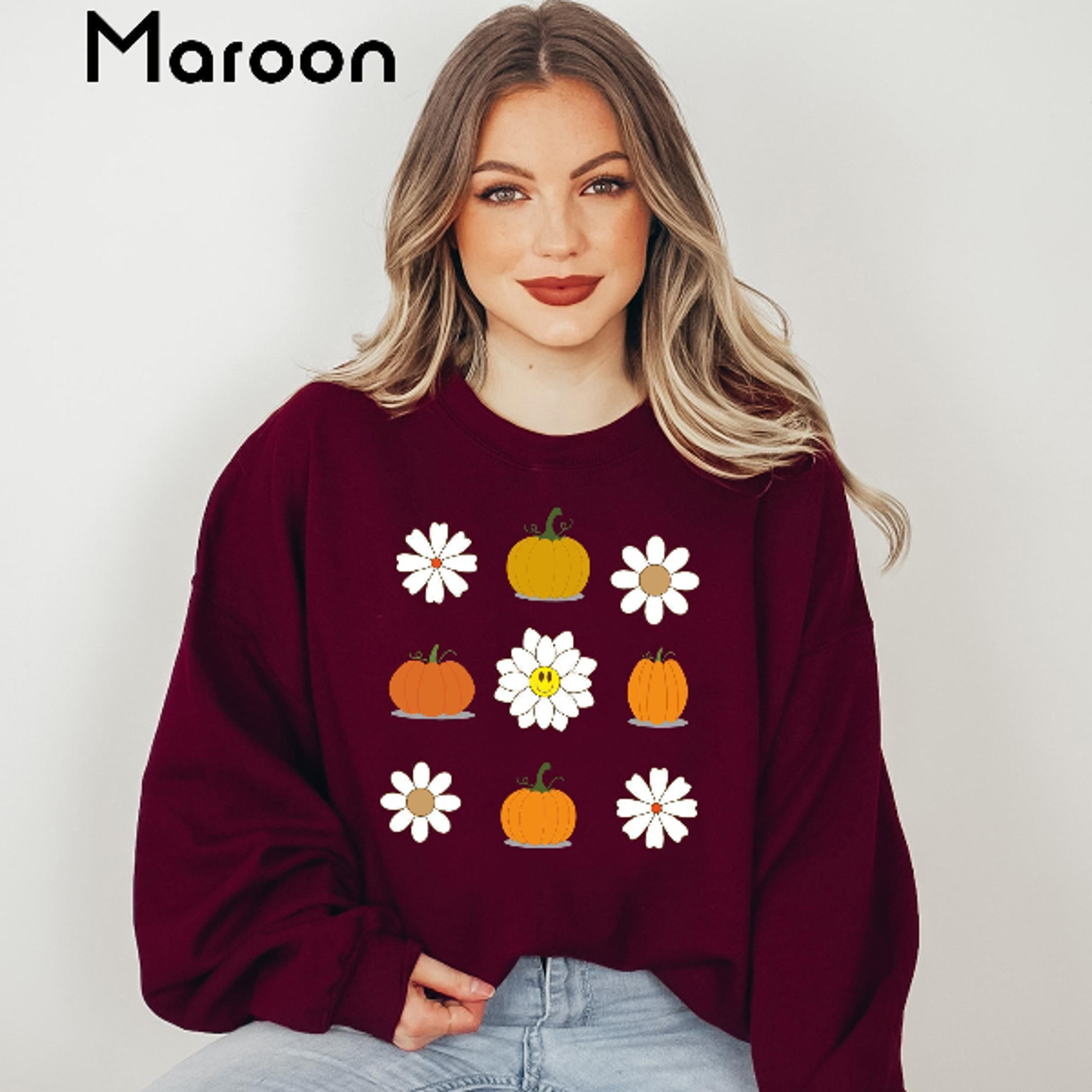 Thanksgiving Pumpkin Daisy Sweatshirt  Fall Floral Pumpkin Crewneck Cute Autumn Womens Sweater 4