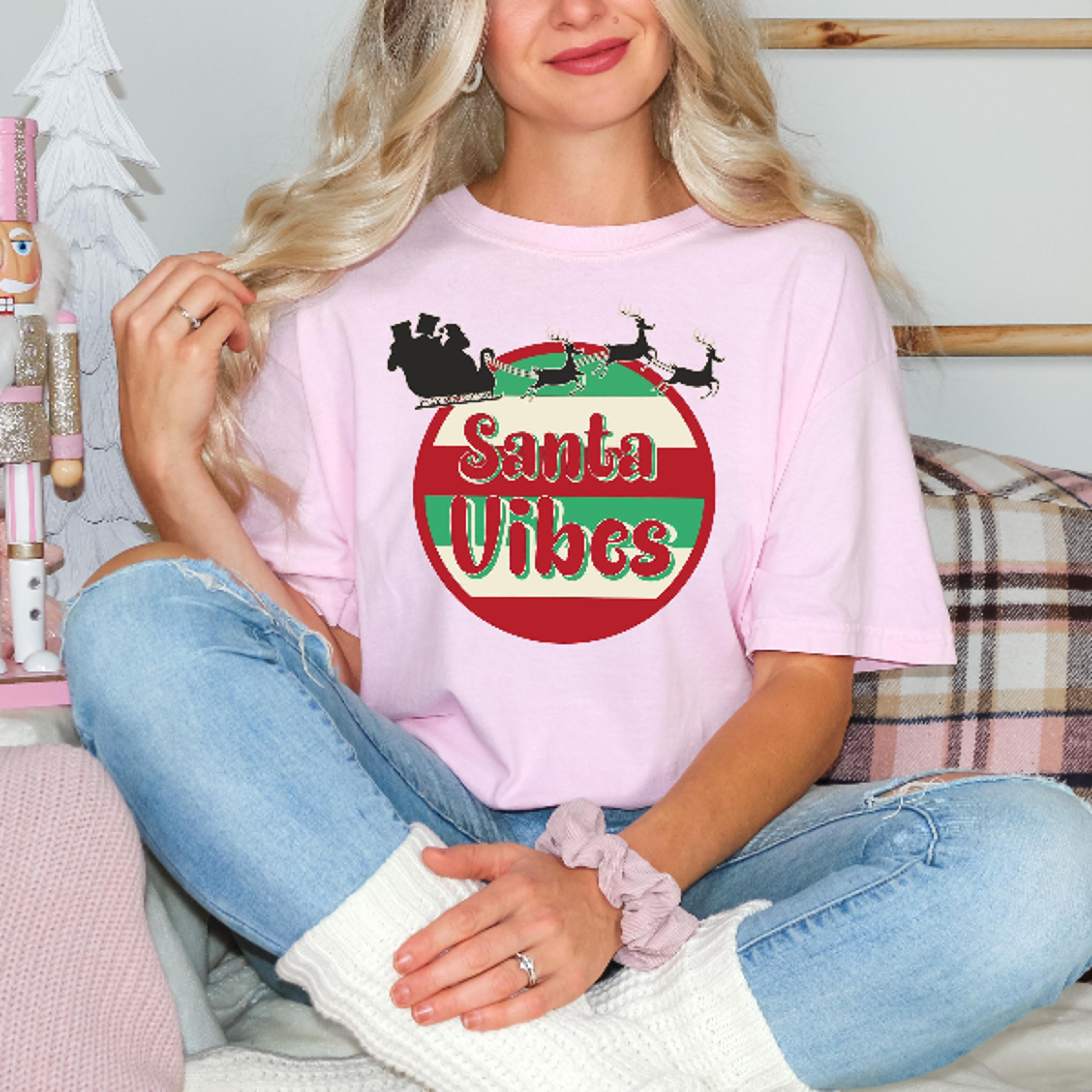 Comfort Colors Santa Vibes Shirt  Retro Holiday Santa Claus Christmas Graphic Tee For Women 4