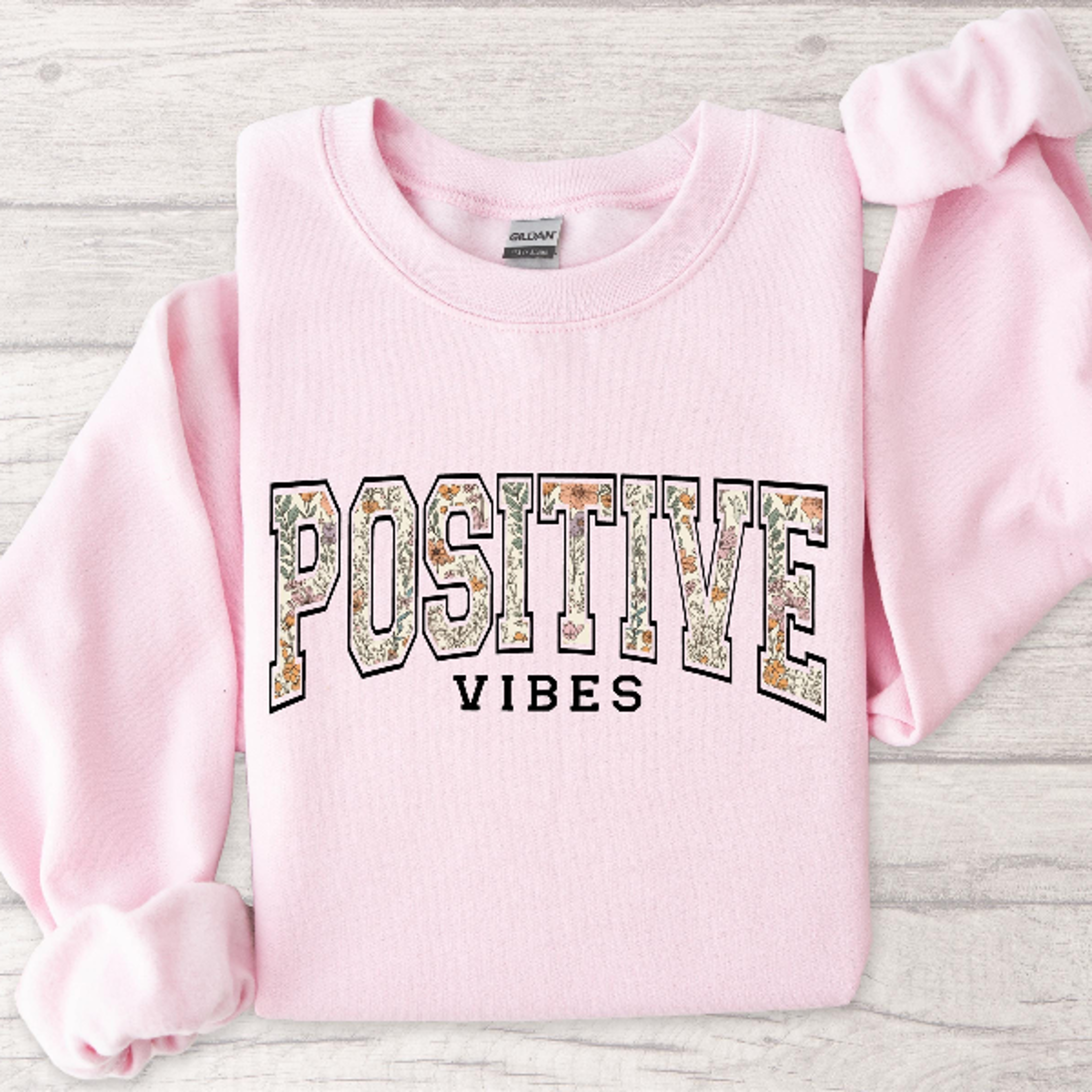 Positive Vibes Sweatshirt  Cozy Inspirational Floral Lettering Pullover For Women Self Love Quote C 