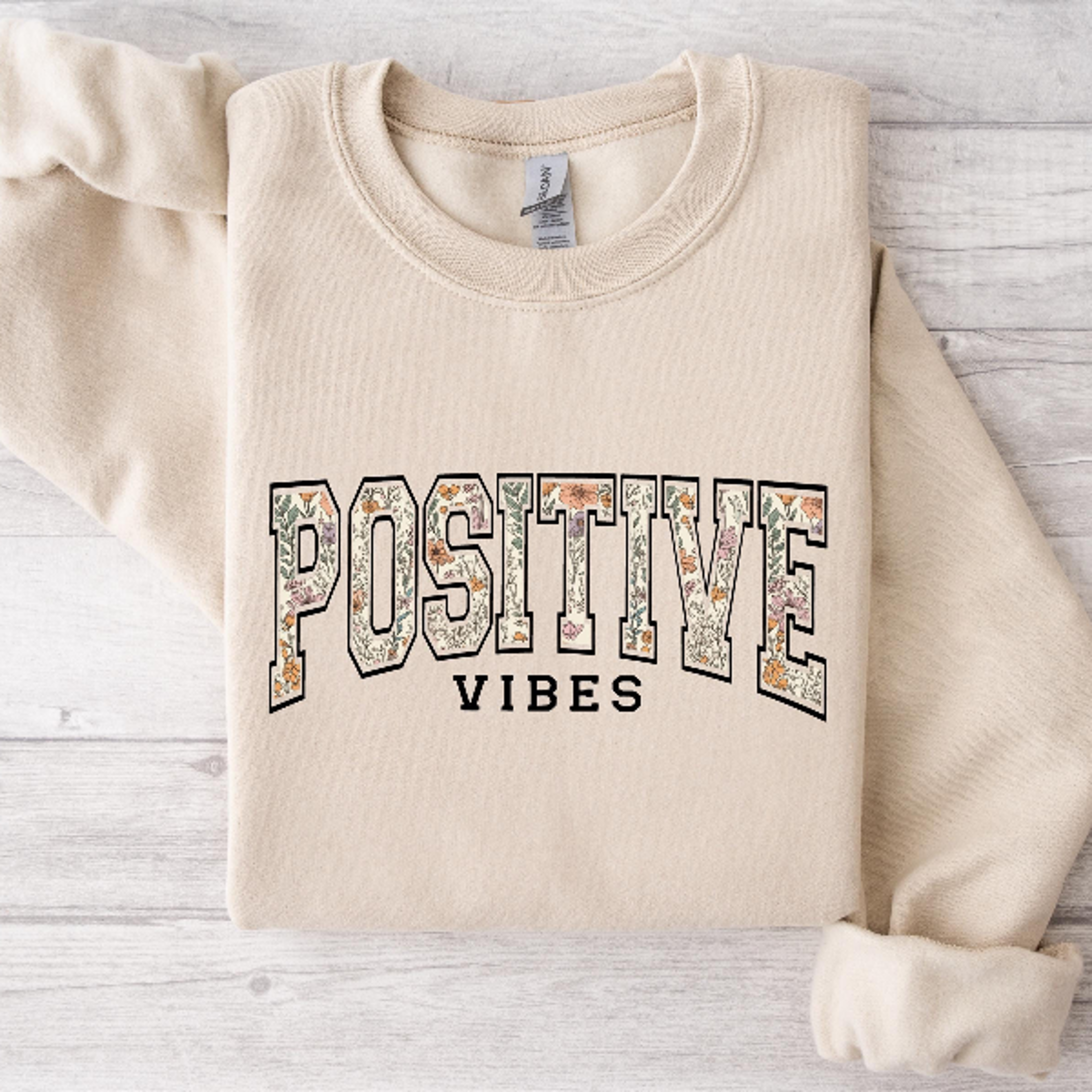 Positive Vibes Sweatshirt  Cozy Inspirational Floral Lettering Pullover For Women Self Love Quote C 