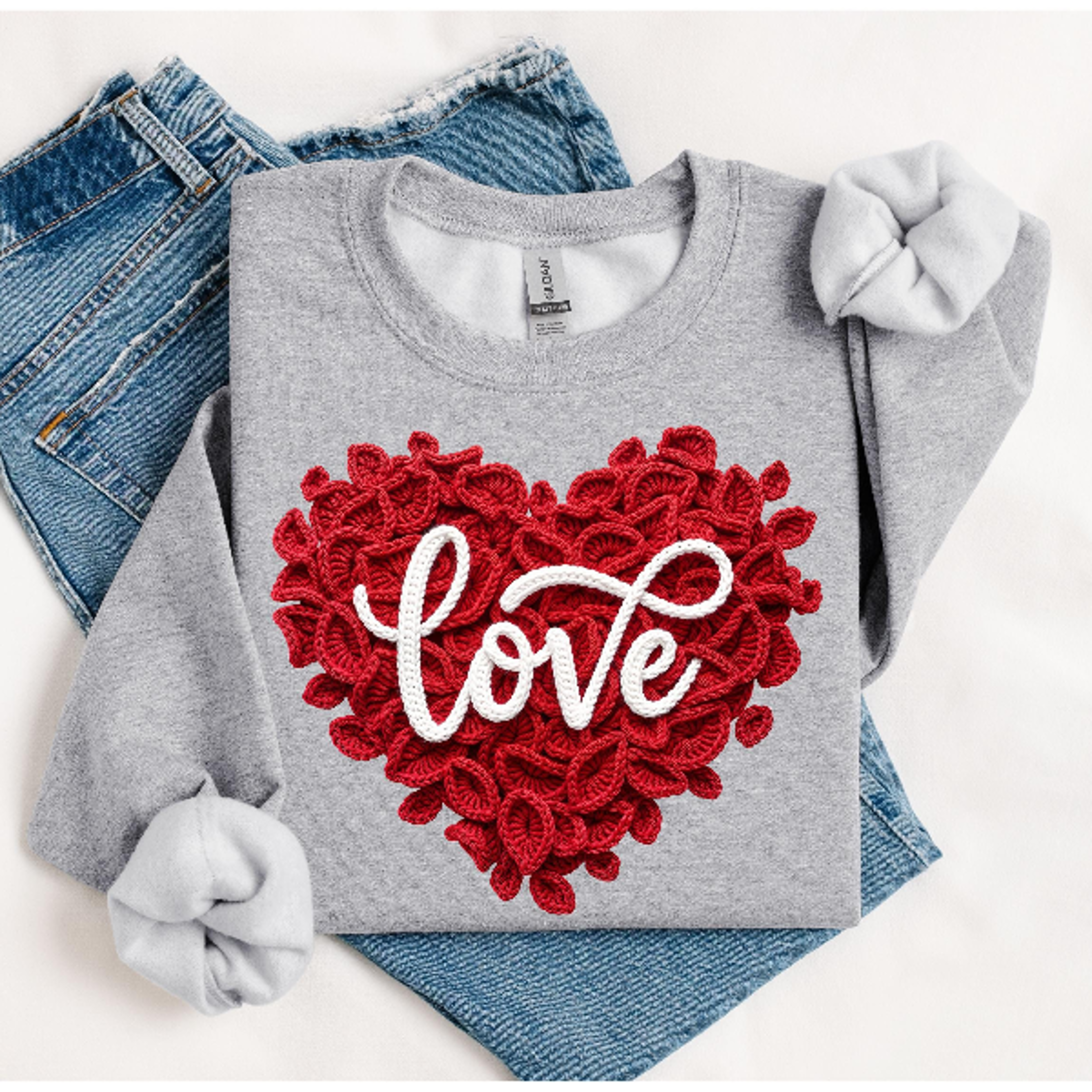 Love Heart Sweatshirt  Cozy Valentines Day Womens Pullover Cute Romantic Graphic Crewneck 1
