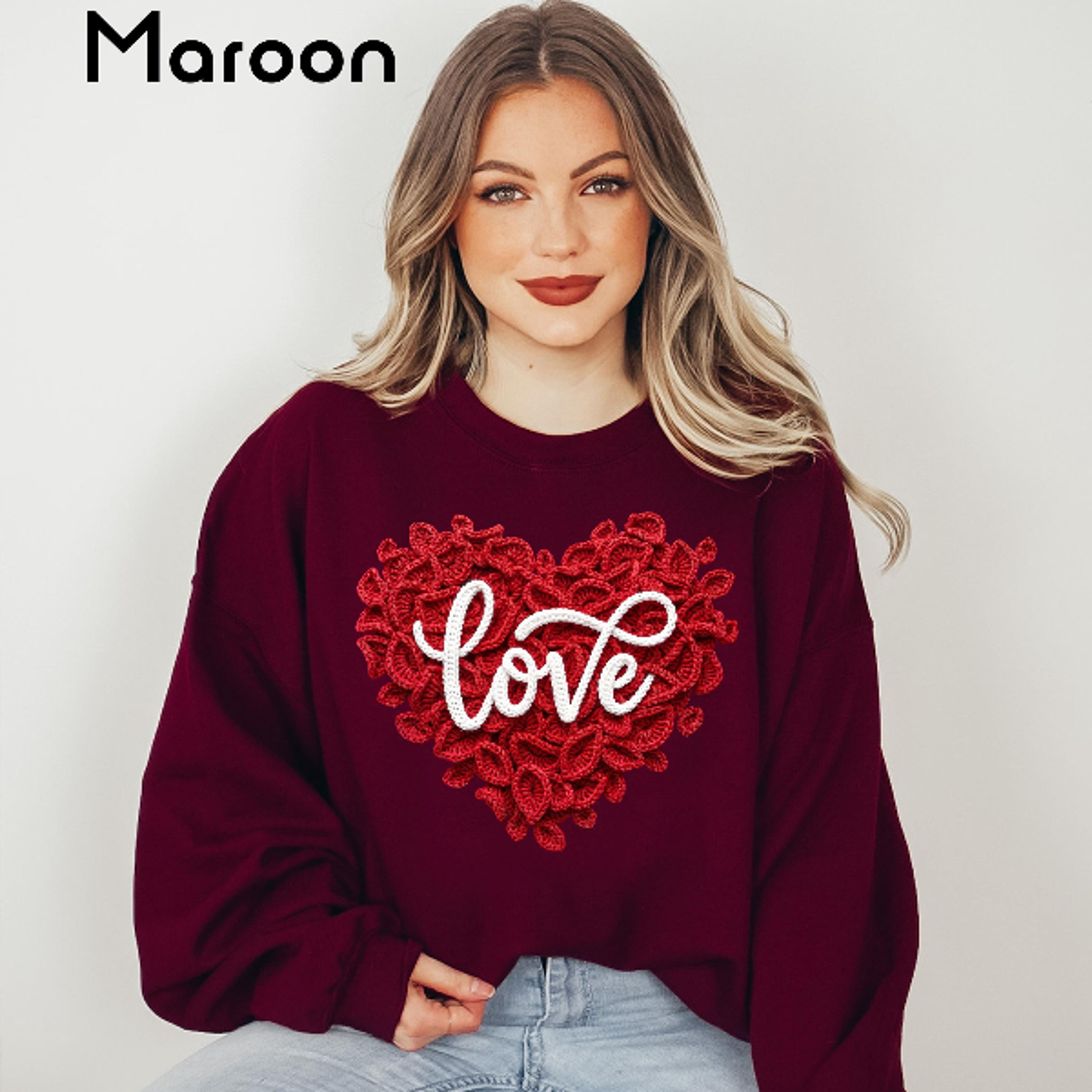 Love Heart Sweatshirt  Cozy Valentines Day Womens Pullover Cute Romantic Graphic Crewneck 5