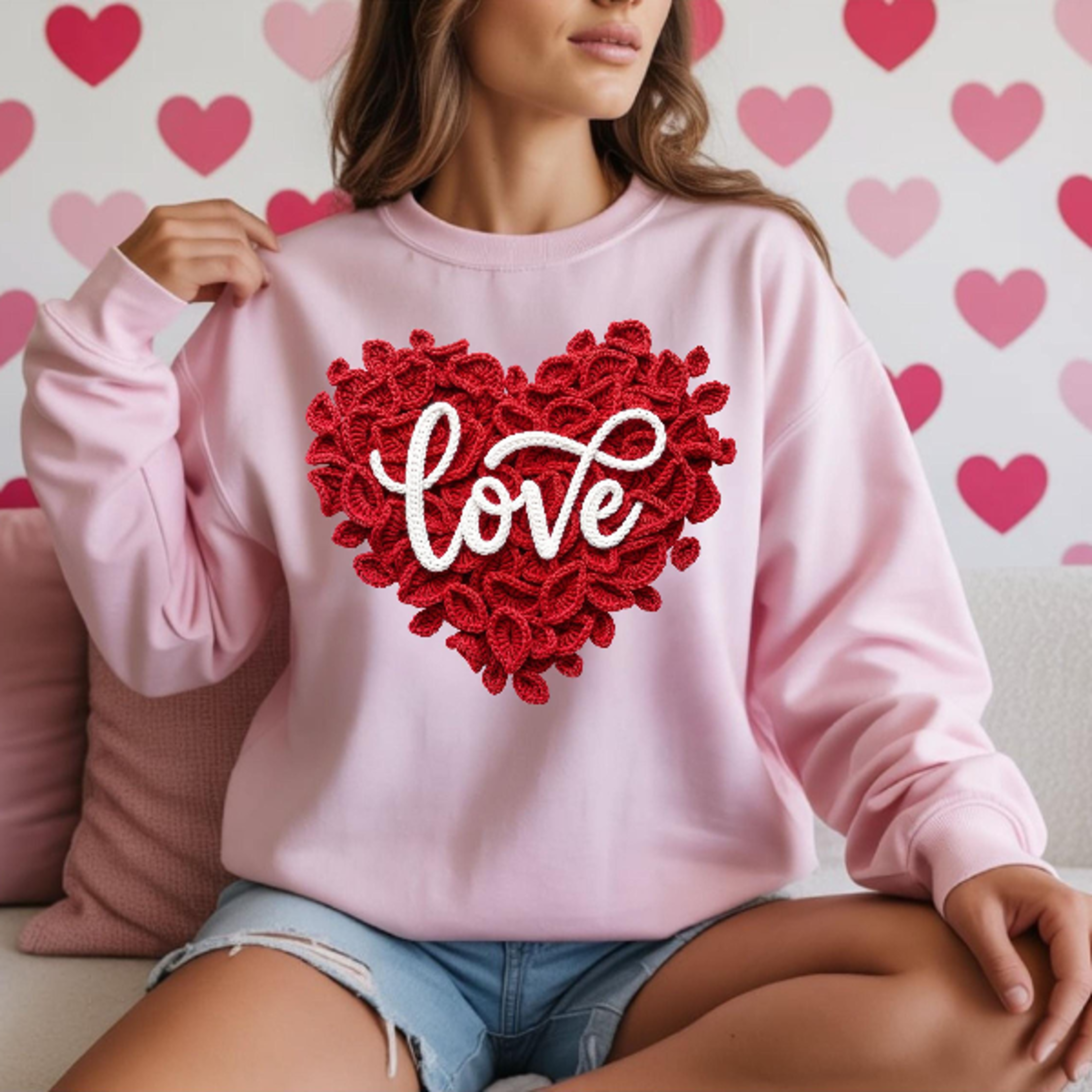 Love Heart Sweatshirt  Cozy Valentines Day Womens Pullover Cute Romantic Graphic Crewneck 4