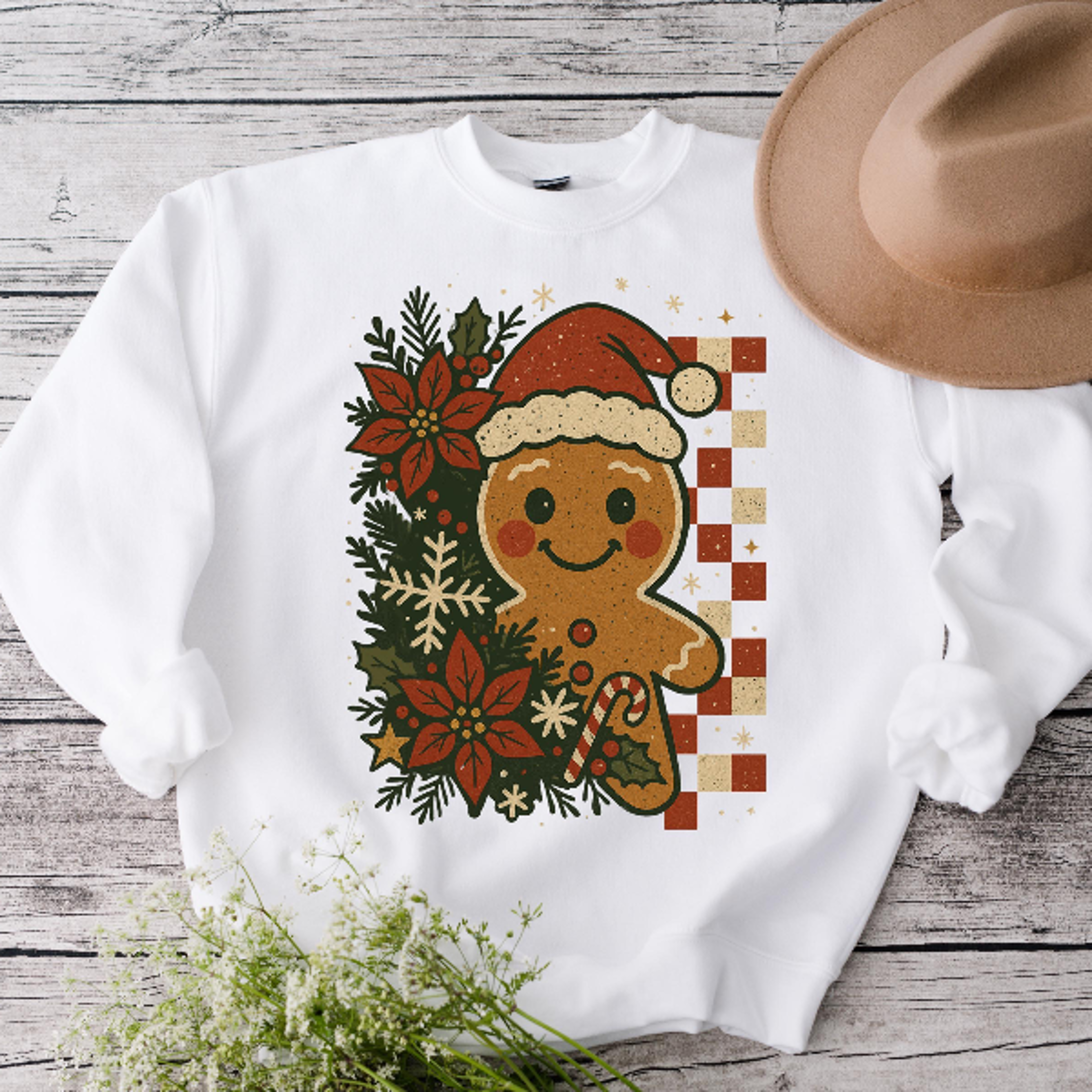 Retro Gingerbread Christmas Sweatshirt Cute Holiday Crewneck Cozy Winter Gingerbread Man Pullover 0
