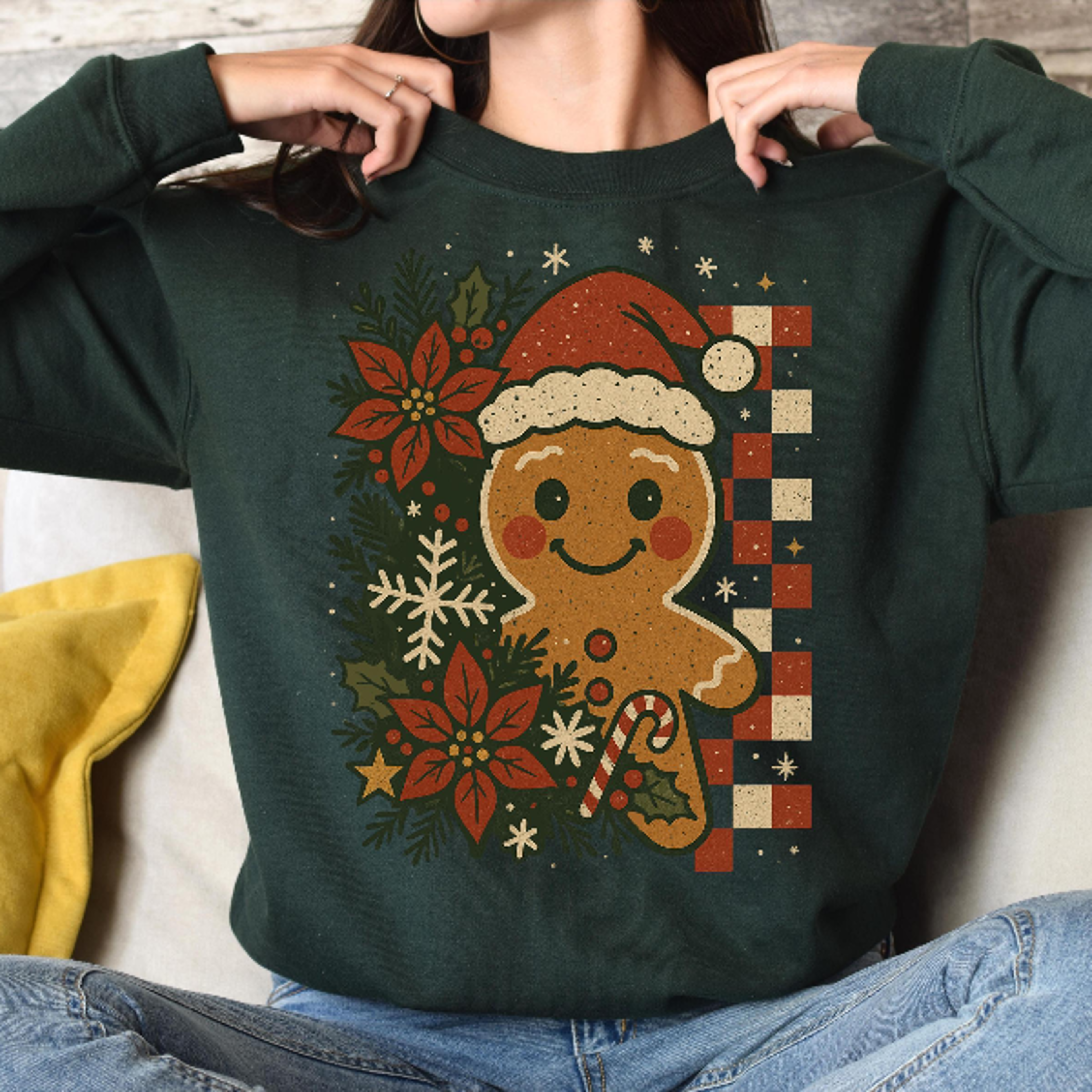 Retro Gingerbread Christmas Sweatshirt Cute Holiday Crewneck Cozy Winter Gingerbread Man Pullover 3