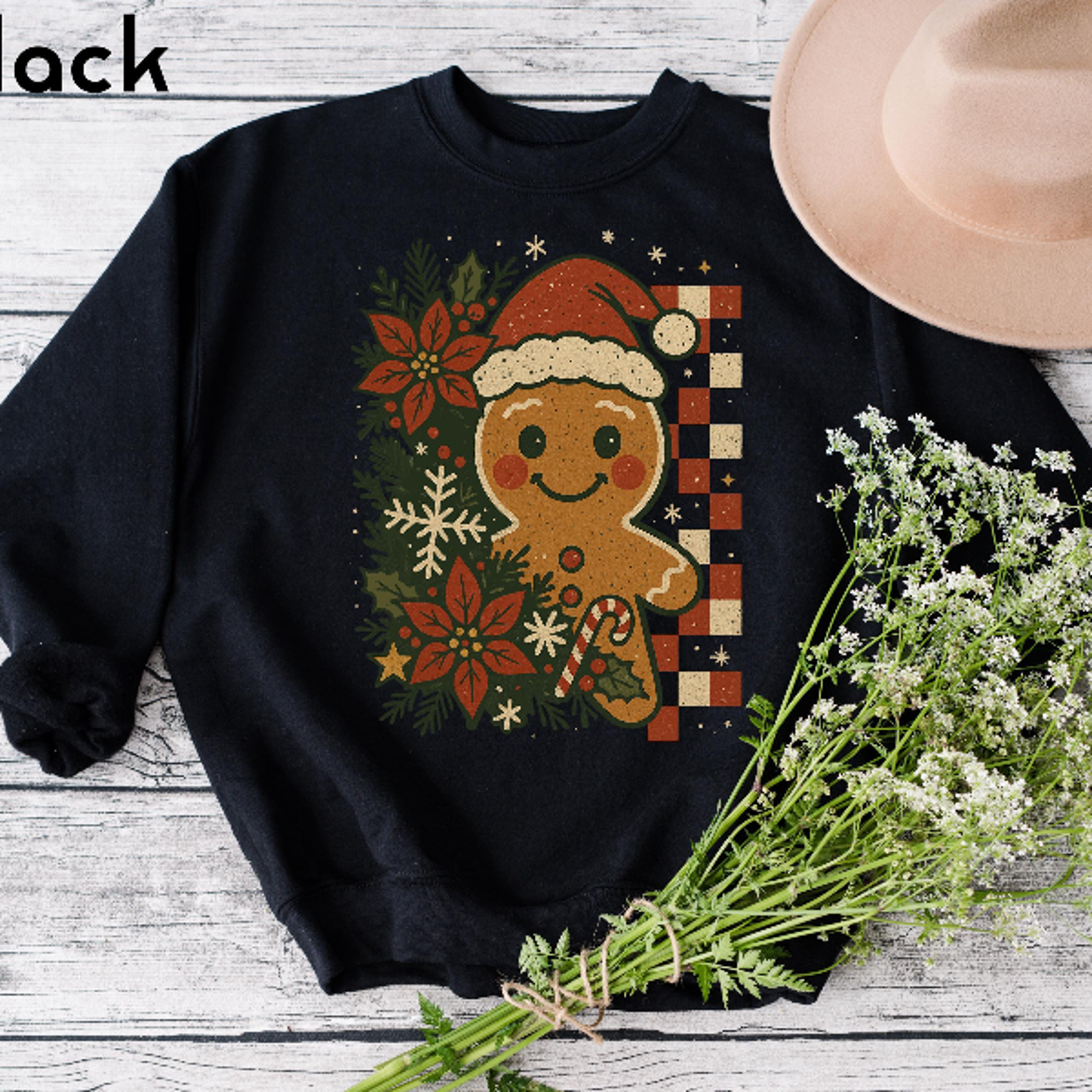 Retro Gingerbread Christmas Sweatshirt Cute Holiday Crewneck Cozy Winter Gingerbread Man Pullover 4