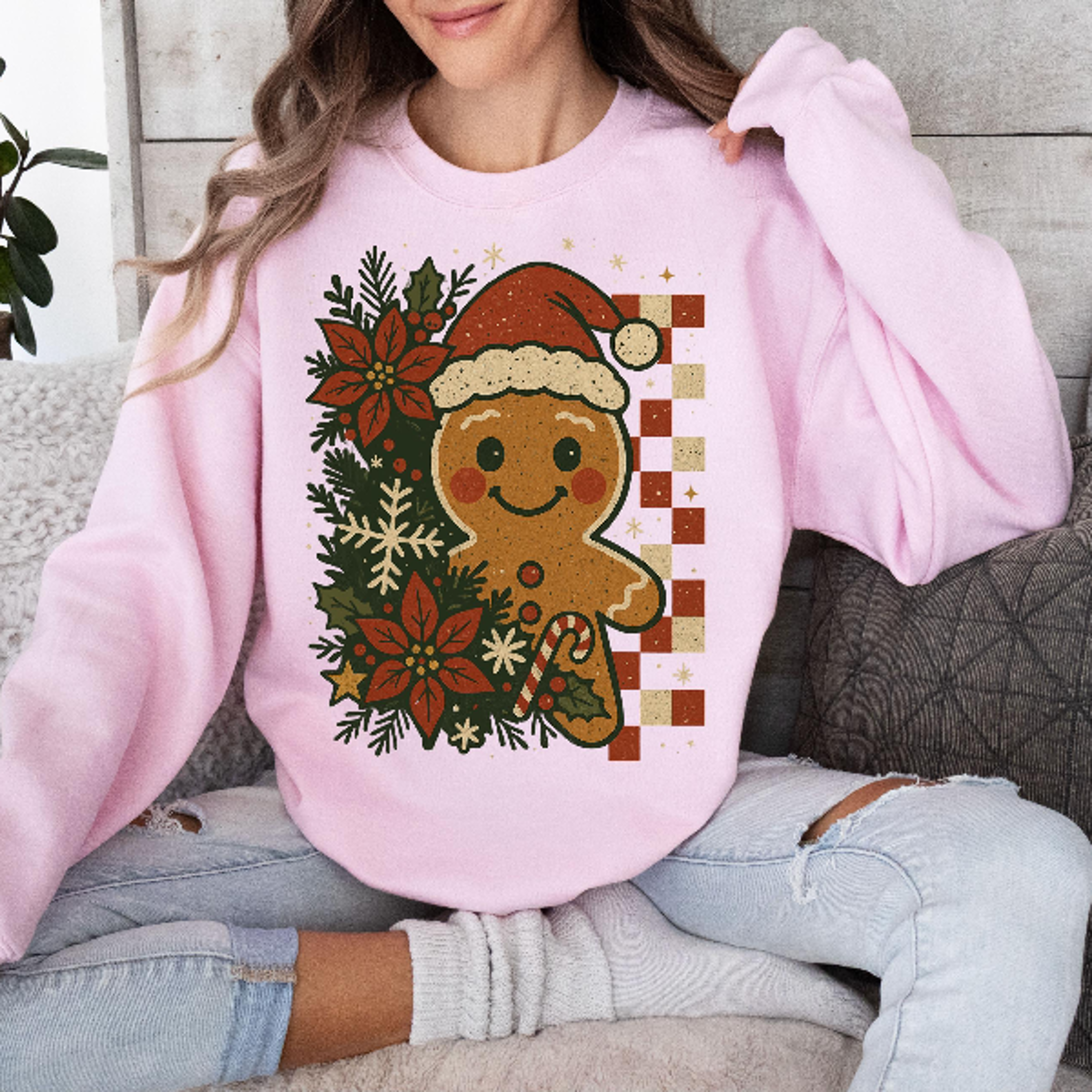 Retro Gingerbread Christmas Sweatshirt Cute Holiday Crewneck Cozy Winter Gingerbread Man Pullover 5