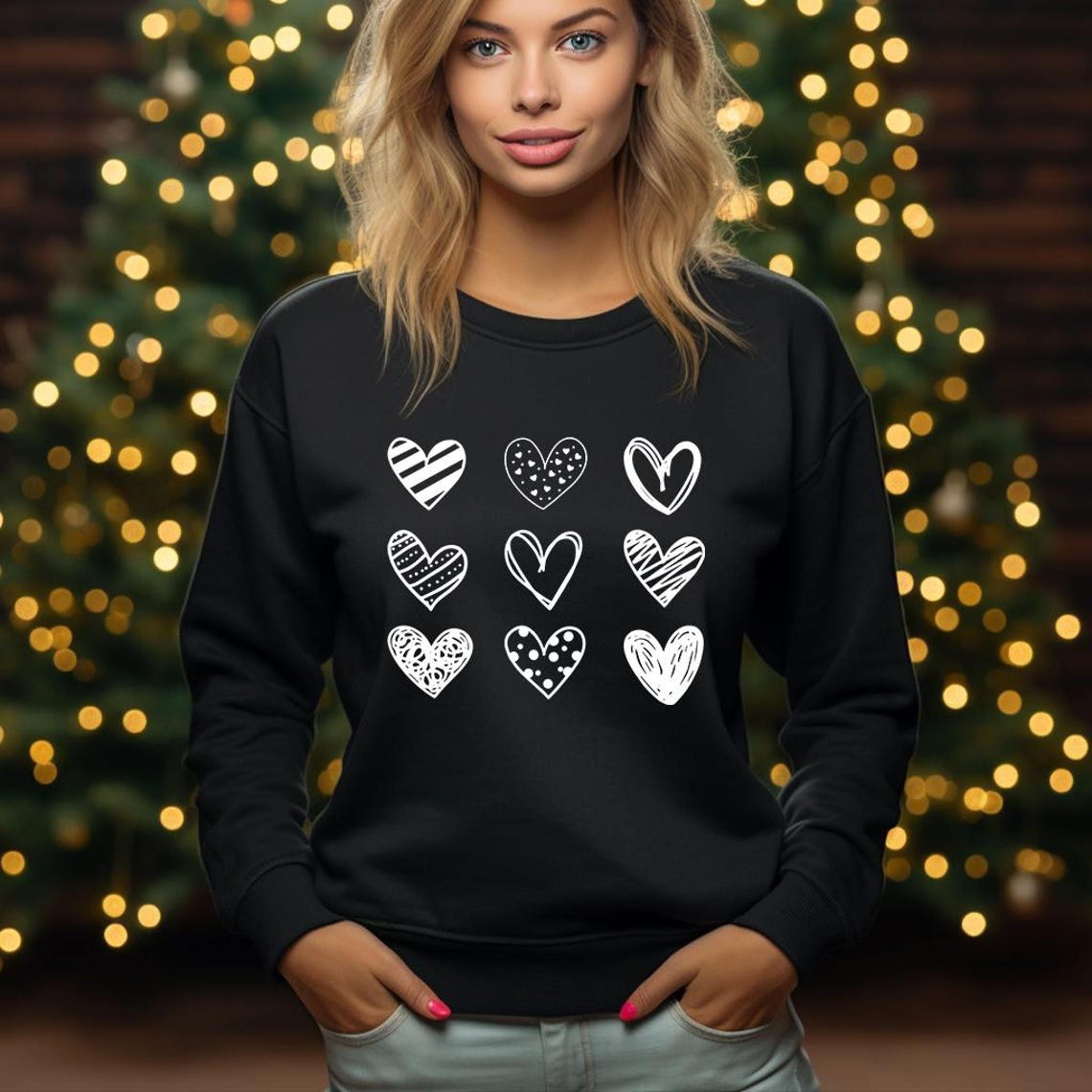 Nine Hearts Valentines Day Sweatshirt  Womens Cute Heart Crewneck Romantic Pullover 1