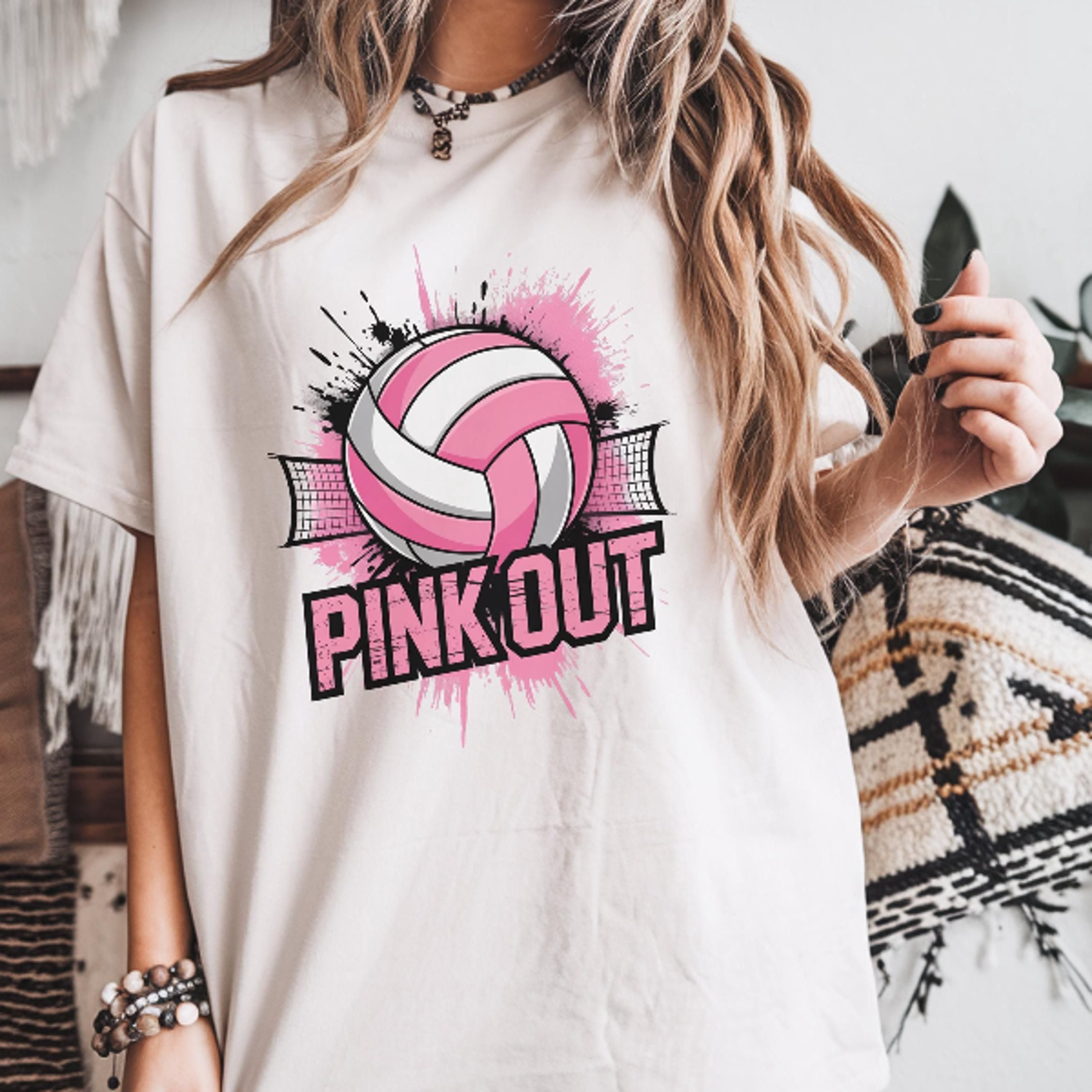 Pink Out Volleyball Shirt Breast Cancer Awareness Tee Pink Ribbon Volleyball Shirt Game Day Sports  