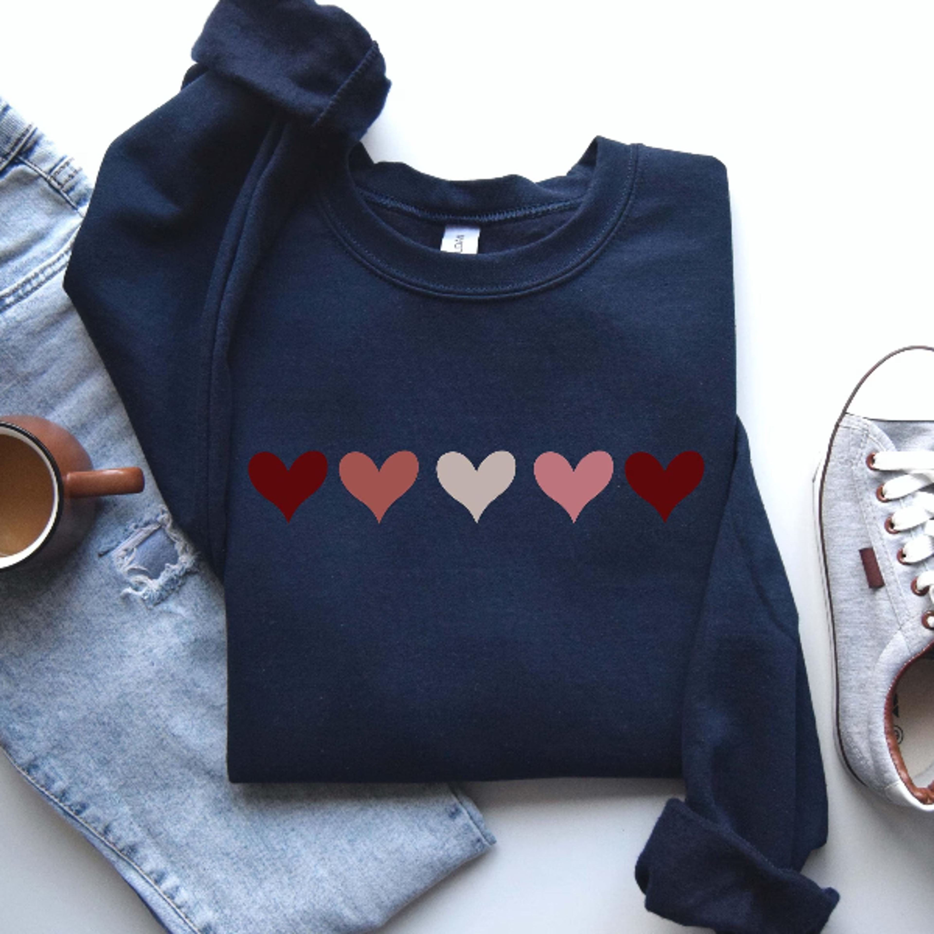 Minimal Hearts Valentine Sweatshirt Coquette Love Crewneck Cute Pink Red Hearts Gift Unisex Cozy Ho 
