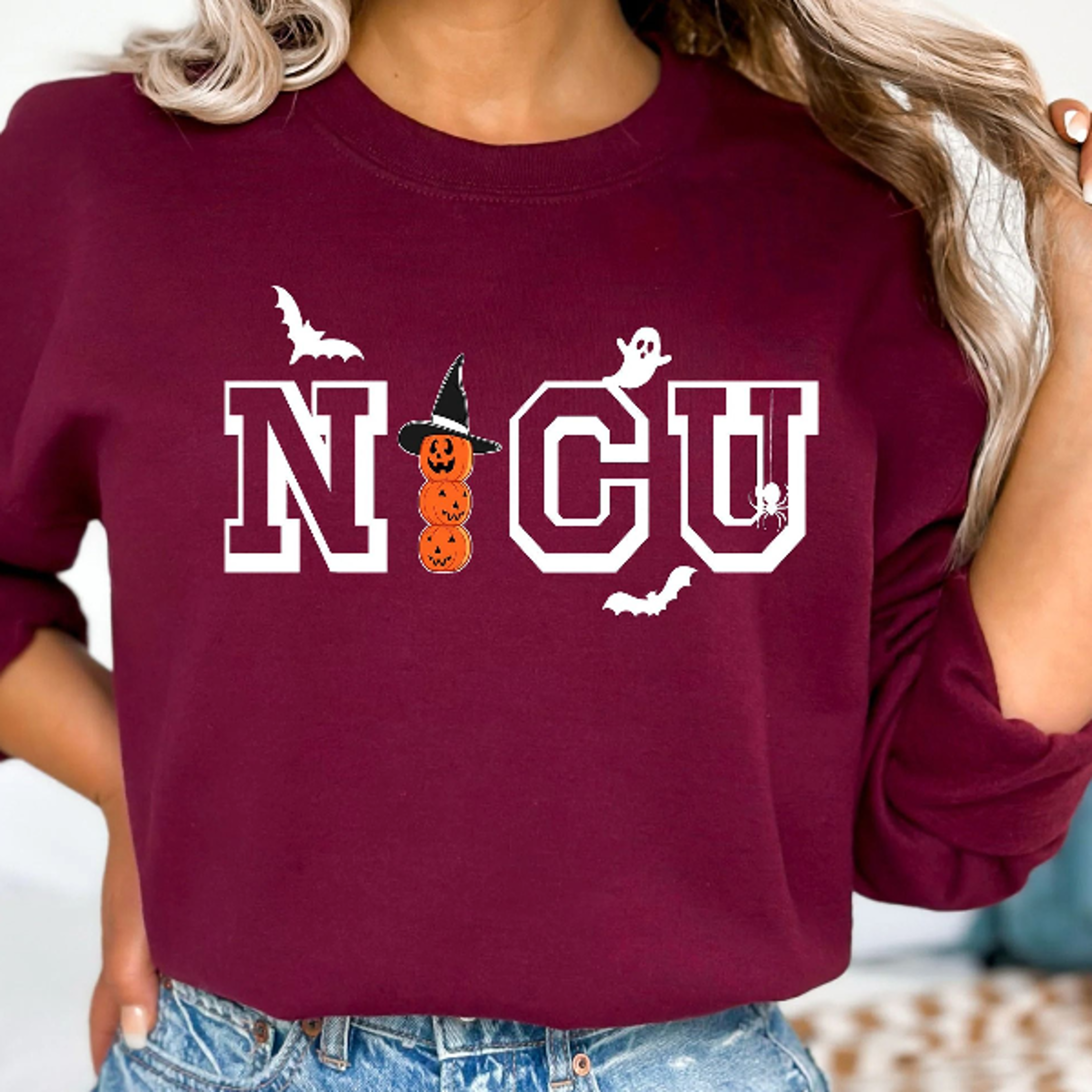 NICU Nurse Halloween Sweatshirt One Spooky NICU Nurse Crewneck 4