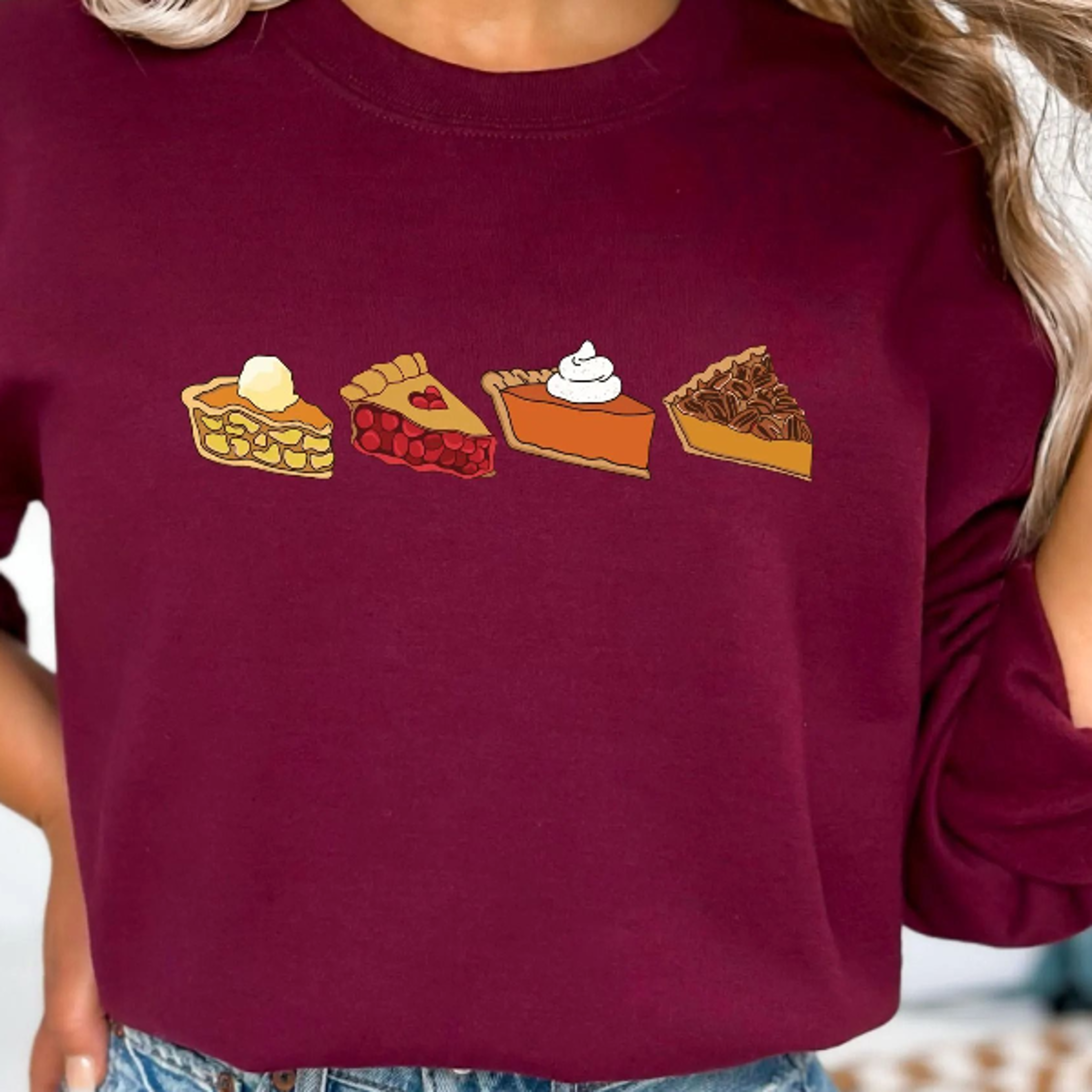 Thanksgiving Pie Sweatshirt Pumpkin Cherry Pecan Apple Pie Fall Crewneck 3