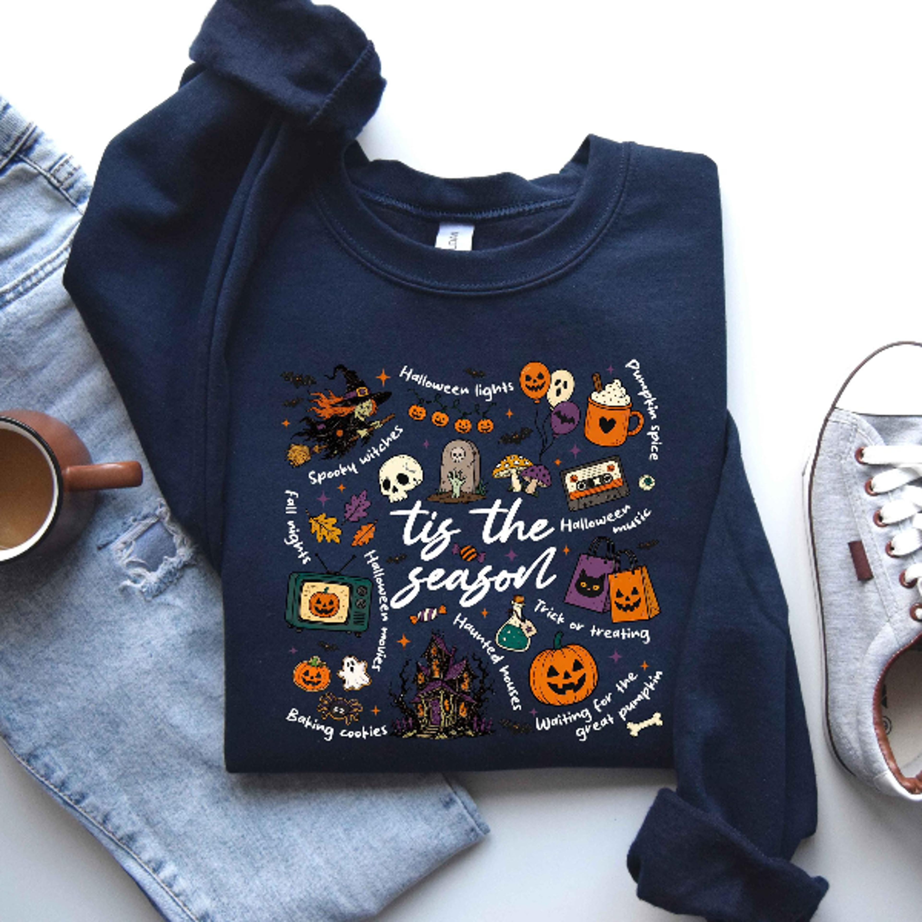 Tis The Season Halloween Sweatshirt Spooky Fall Ghost Hoodie 0
