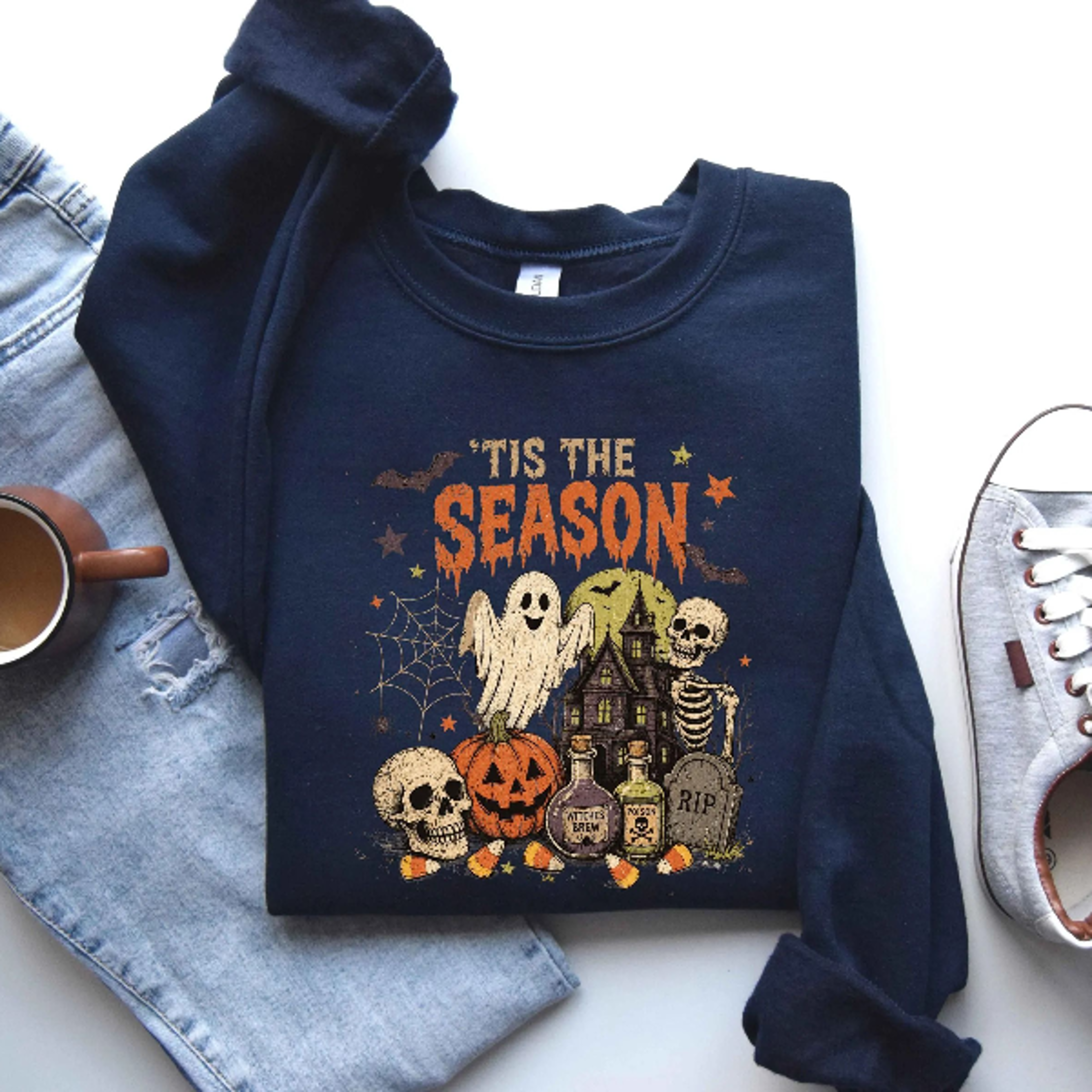 Tis The Season Retro Halloween Sweatshirt Vintage Pumpkin Ghost Tee 3