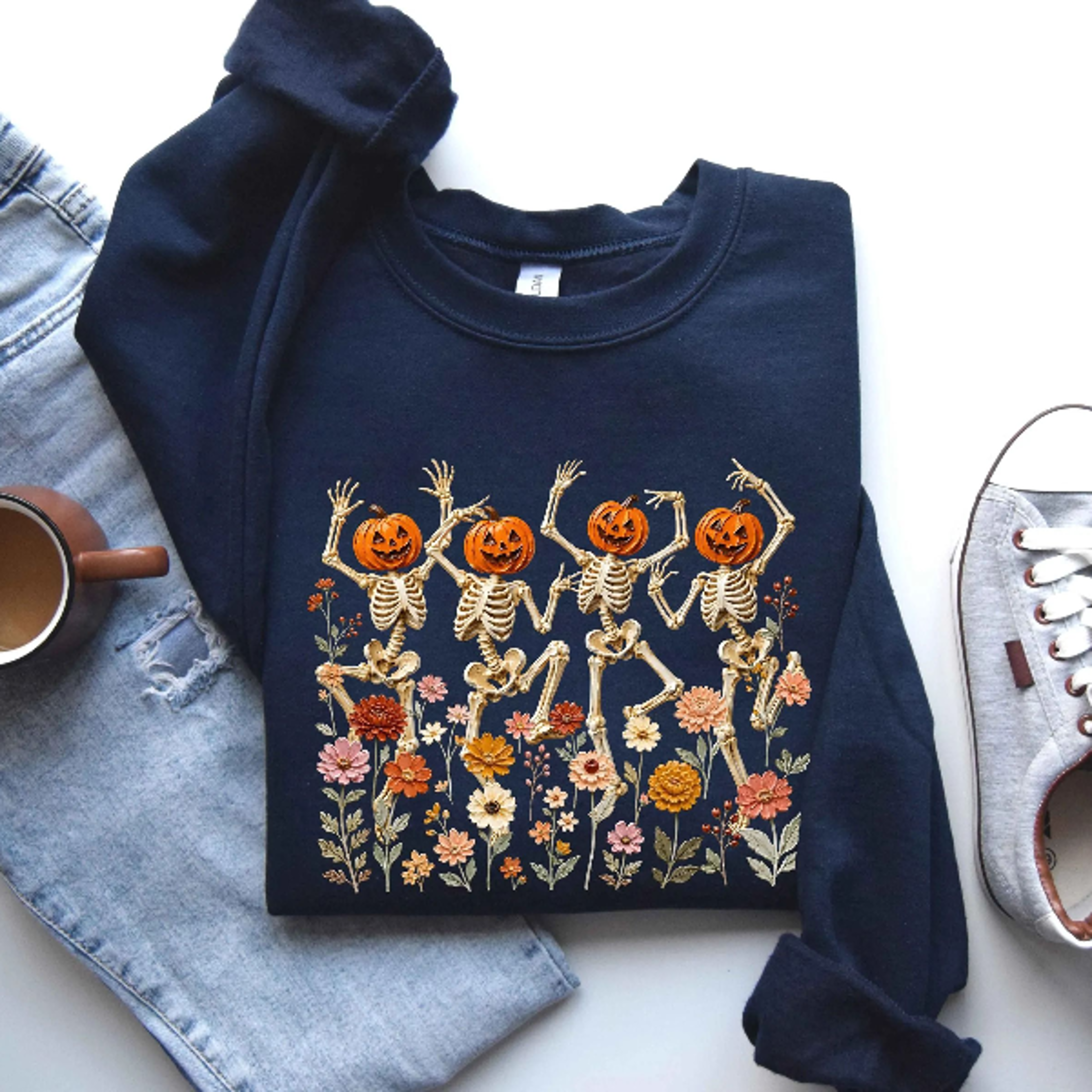 Dancing Skeletons Halloween Sweatshirt Spooky Party Vibes Crewneck 0