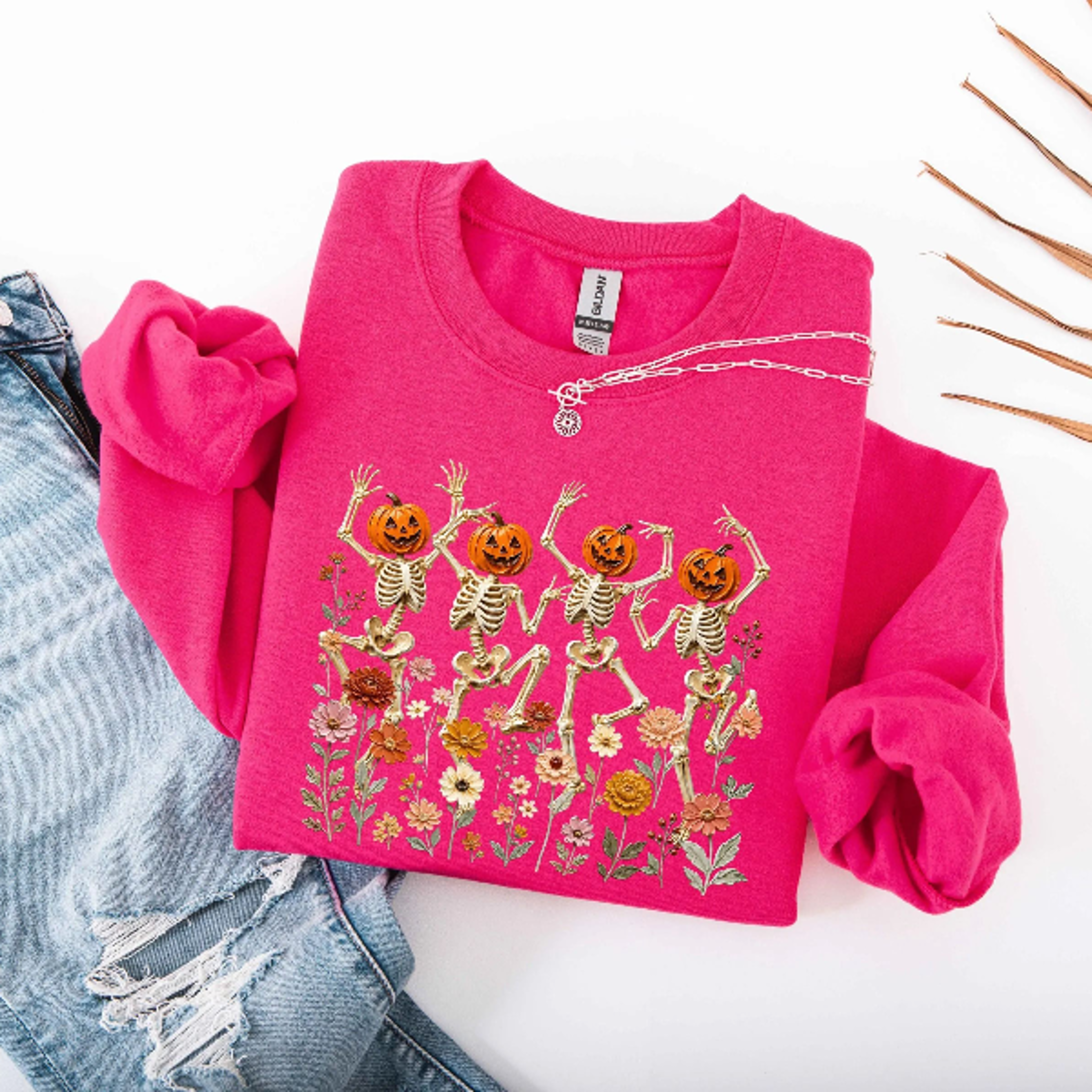 Dancing Skeletons Halloween Sweatshirt Spooky Party Vibes Crewneck 1