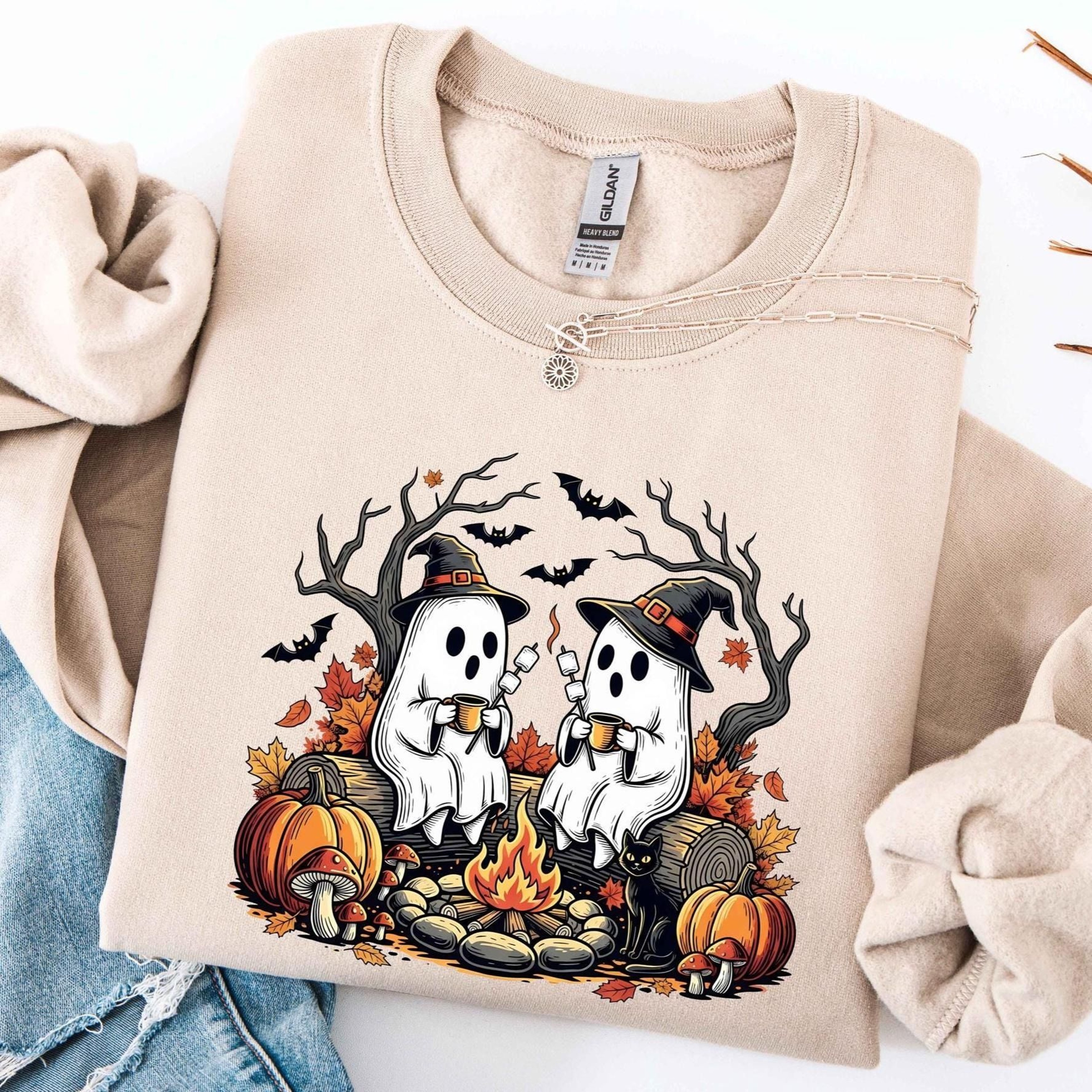 Cute Ghost Camping Sweatshirt Spooky Campfire Halloween Crewneck 4