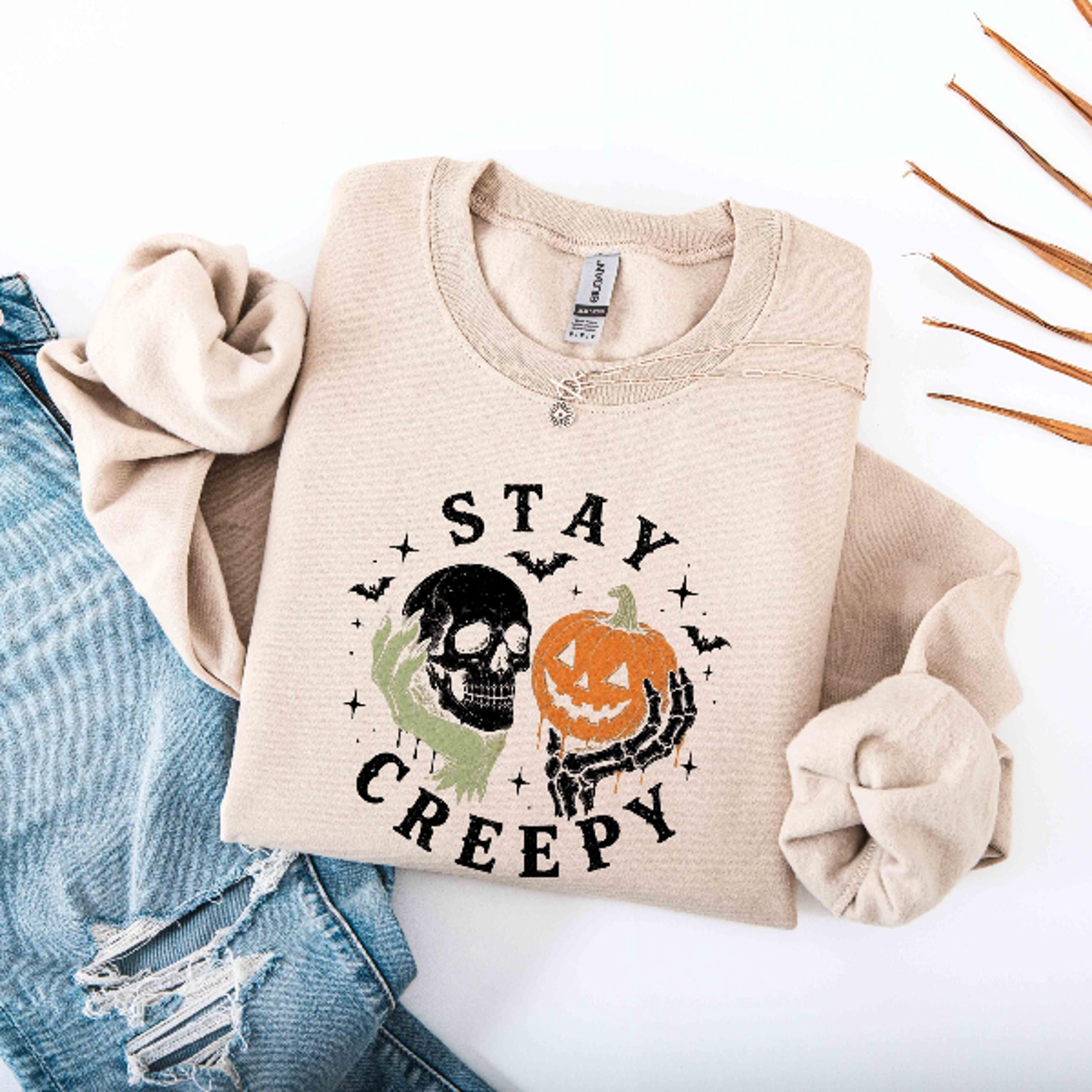 Creepy Skeleton Hands Sweatshirt Gothic Spooky Season Halloween Crewneck 1