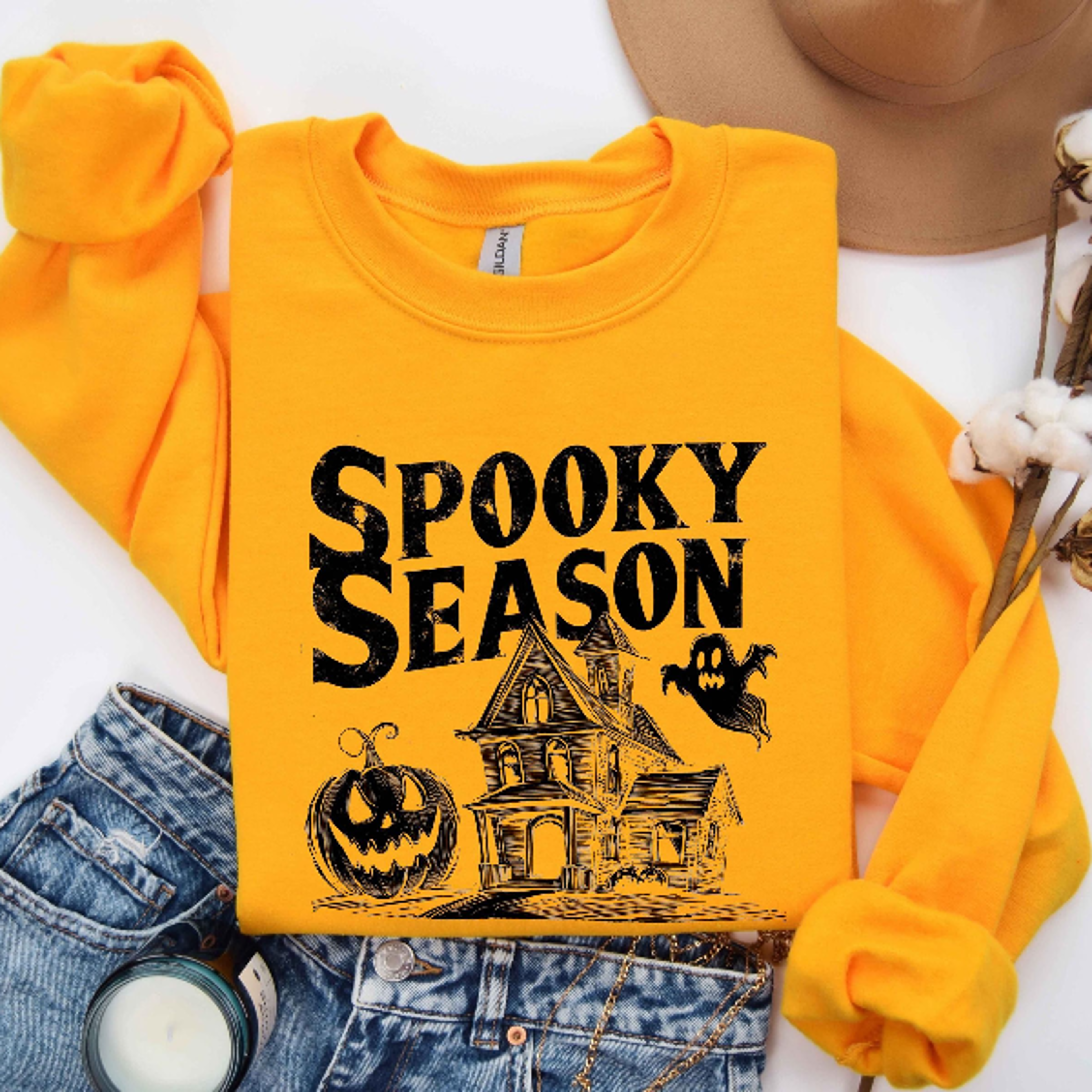 Spooky Season Haunted House Shirt Ghost Pumpkin Halloween Crewneck 0